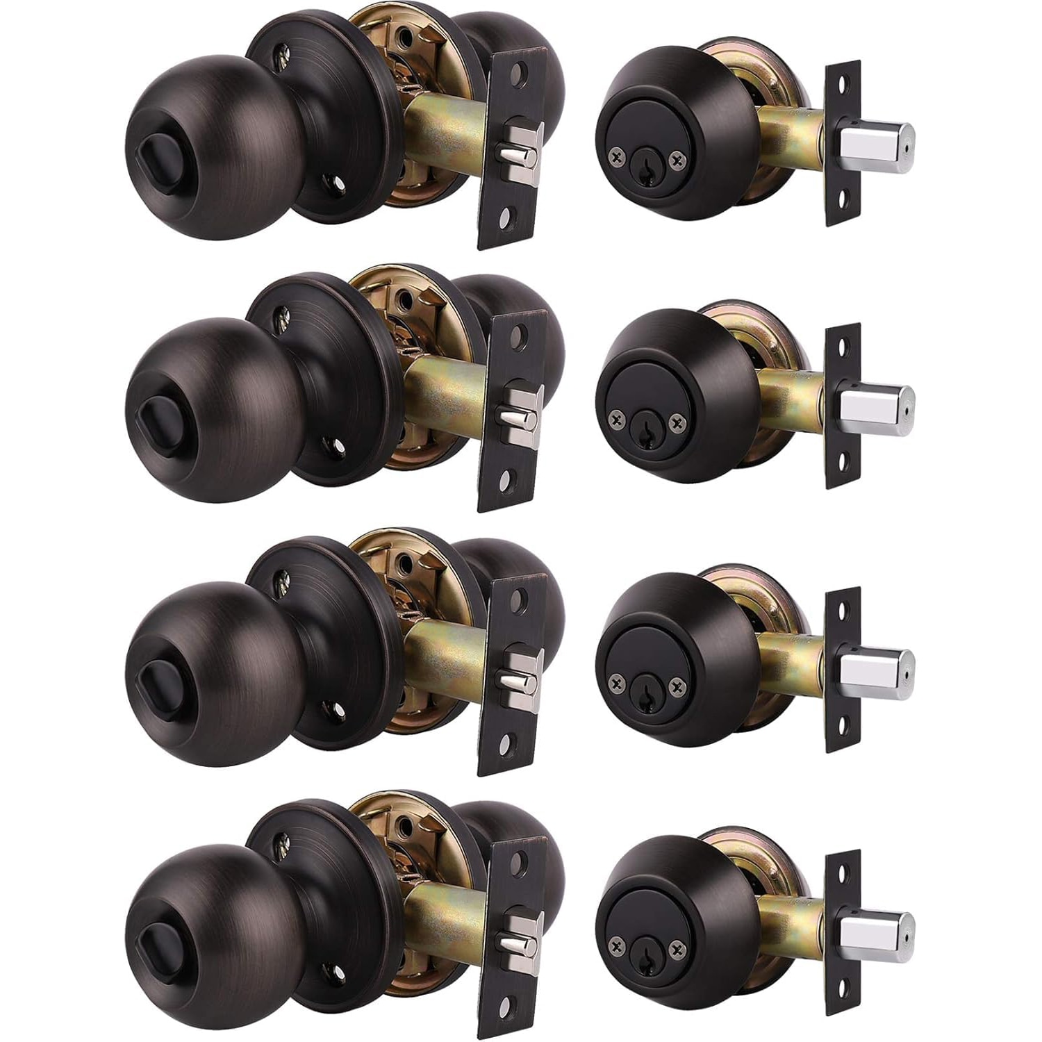 Etokfoks  4 pack exterior door knob and double cylinder deadbolt set oil rubbed bronze round style stainless steel keyed entry