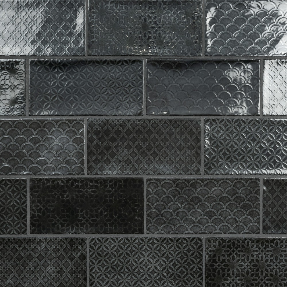 Affinity Tile WMZ4CMDNE Camden Decor Nero 4-in x 8-in Glossy Ceramic Patterned Wall Tile (11.5-sq. ft/ Carton)