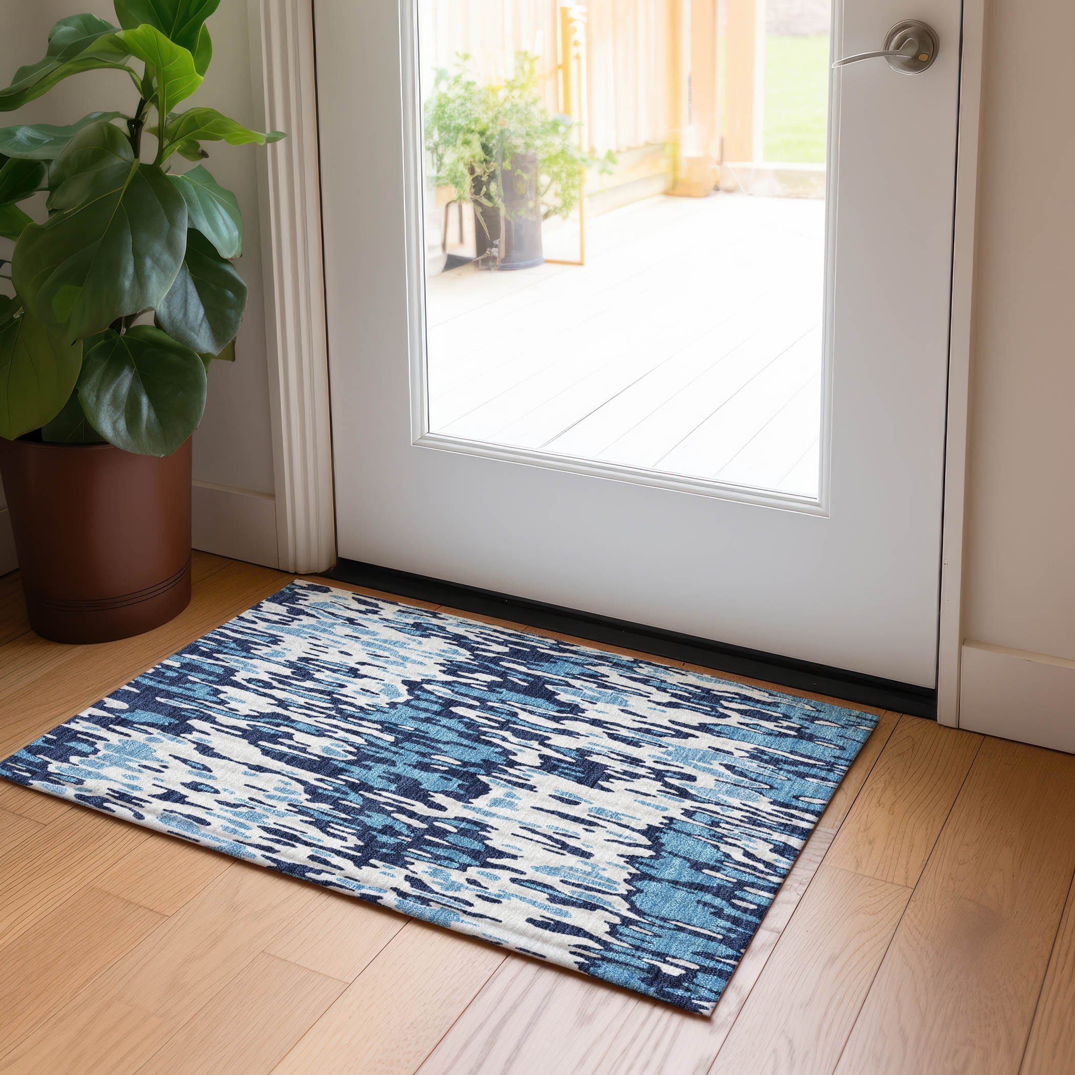 Blue Rectangular Machine Washable Synthetic Area Rug 1'8" x 2'6"
