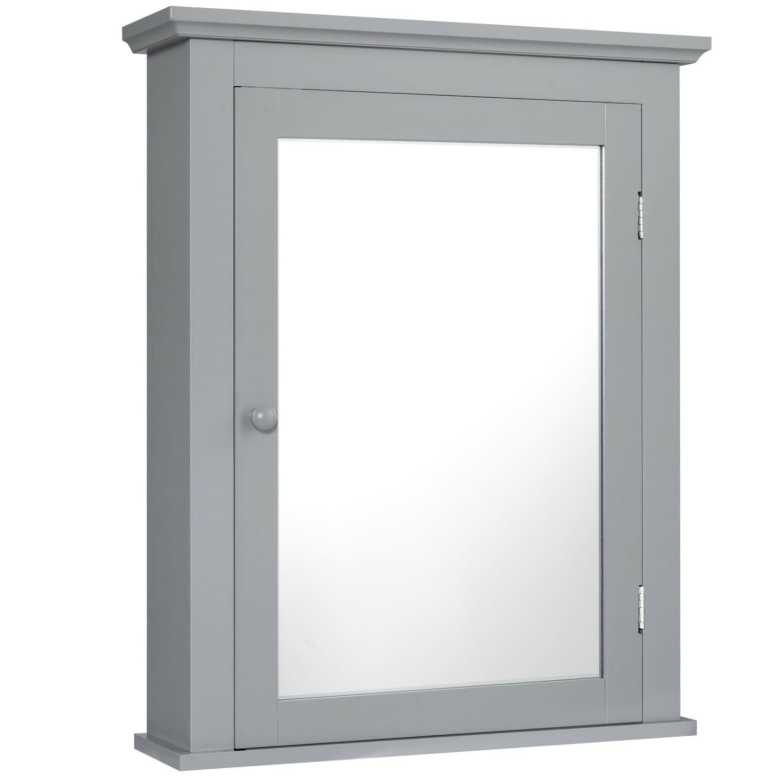 WELLFOR OUZ59321GR 22-Inches x 27-Inches Surface Mount Gray Mirrored Rectangle Soft Close Medicine Cabinet