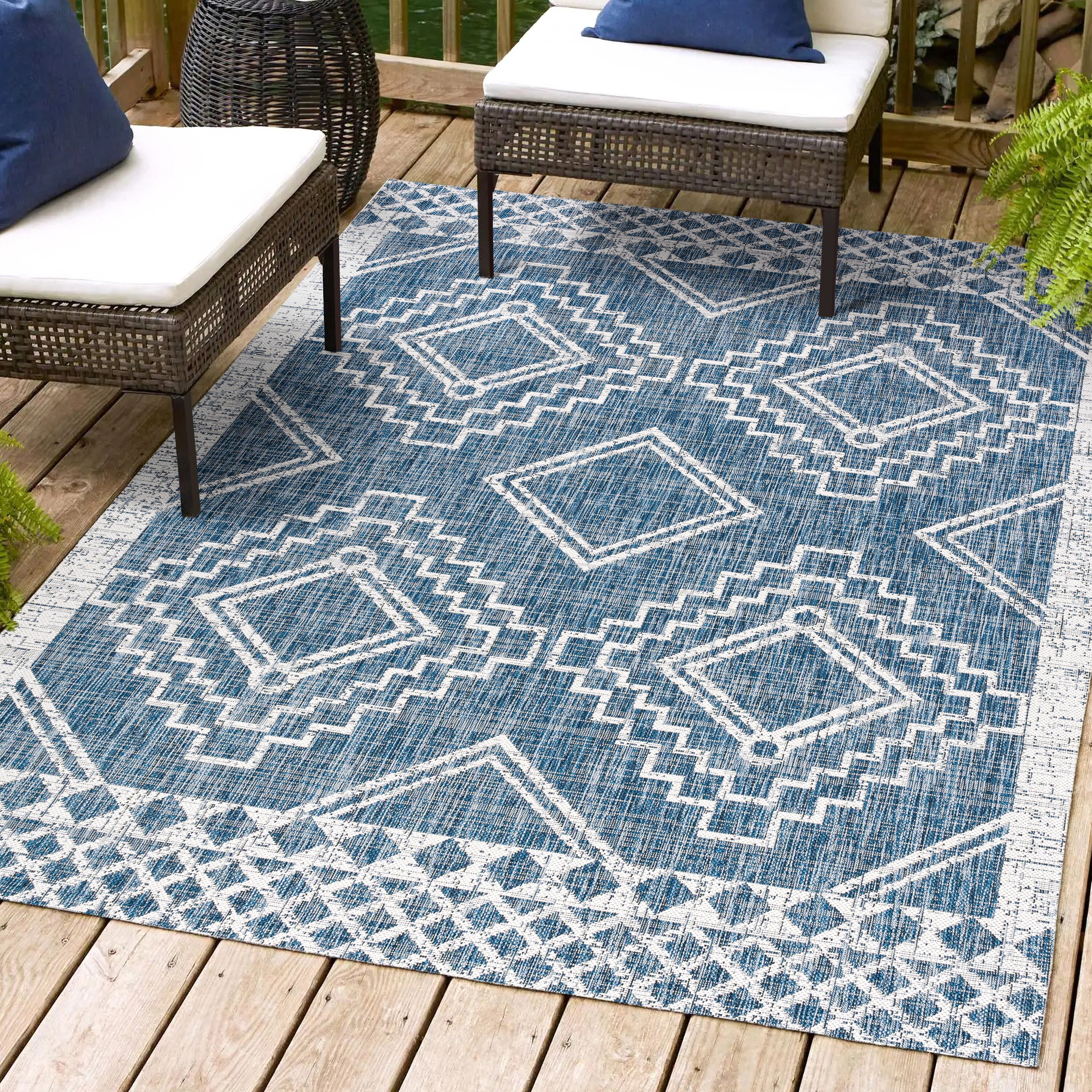 Marokko Diamond Tribal Medallion 3x5 Blue/Ivory Synthetic Rug