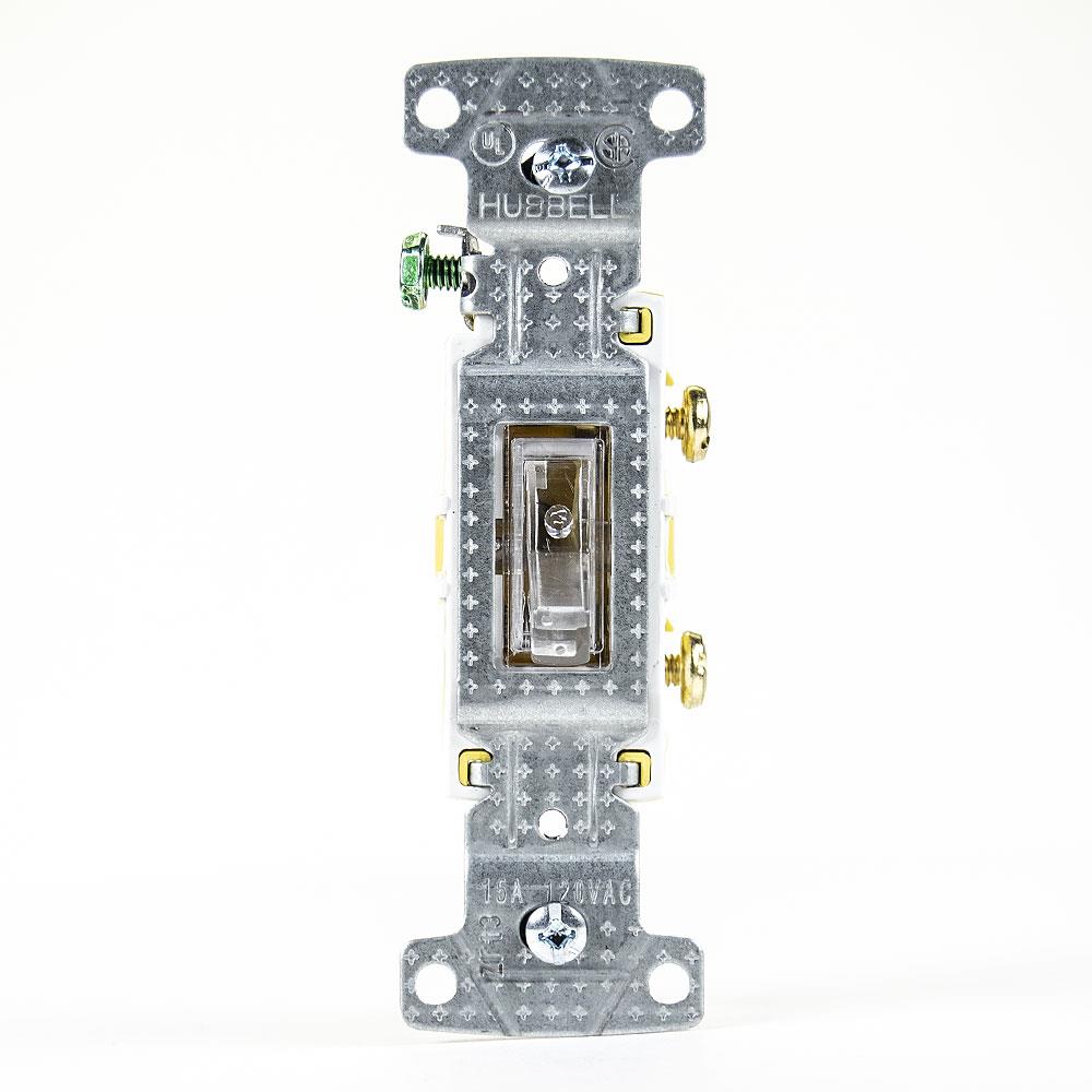 Hubbell RS115ILCZ 15-Amp Single-Pole Illuminated Night Light Framed Toggle Light Switch, Clear