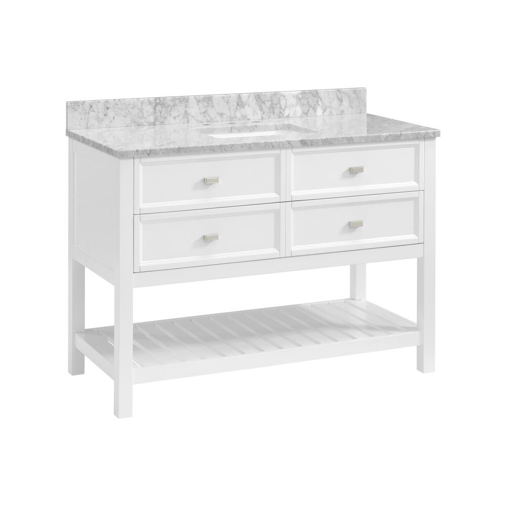 allen + roth 1227VA-48-201-900 Canterbury 48-in White Undermount Single Sink Bathroom Vanity with Natural Carrara Marble Top