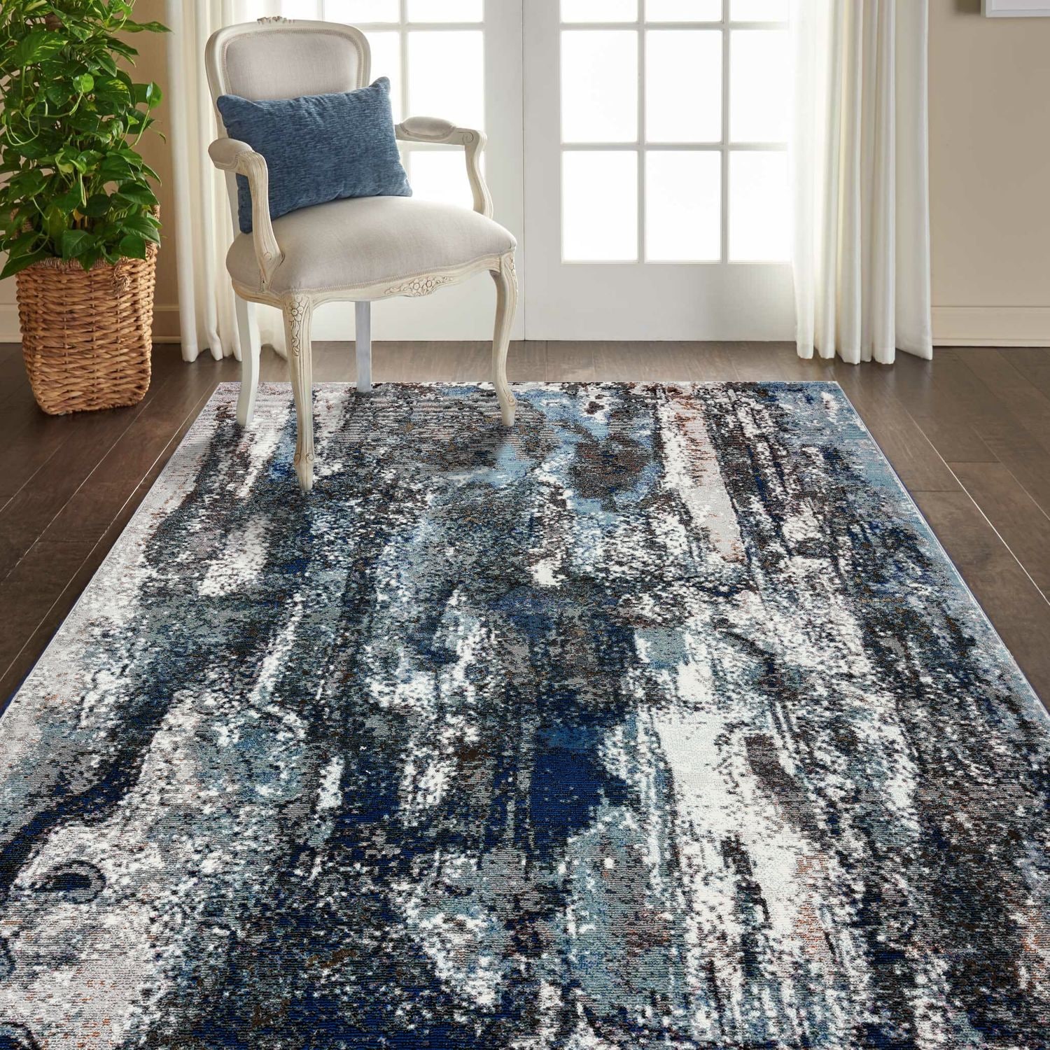LR Home 1746A0084934J8 5 X 7 (ft) Navy/Blue/Gray/White Indoor Abstract Area Rug