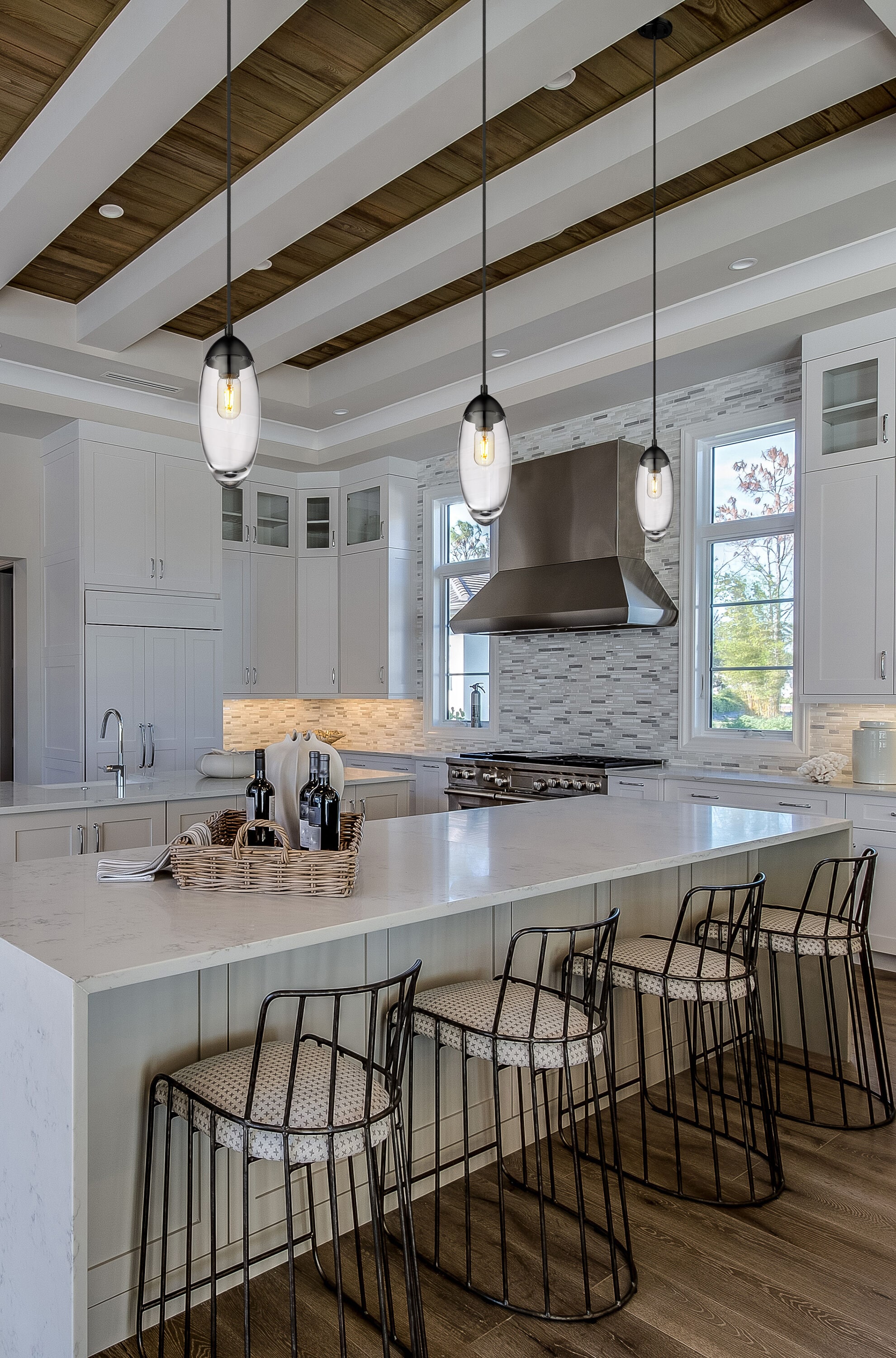 Matte Black Glass and Nickel Indoor/Outdoor Pendant Light
