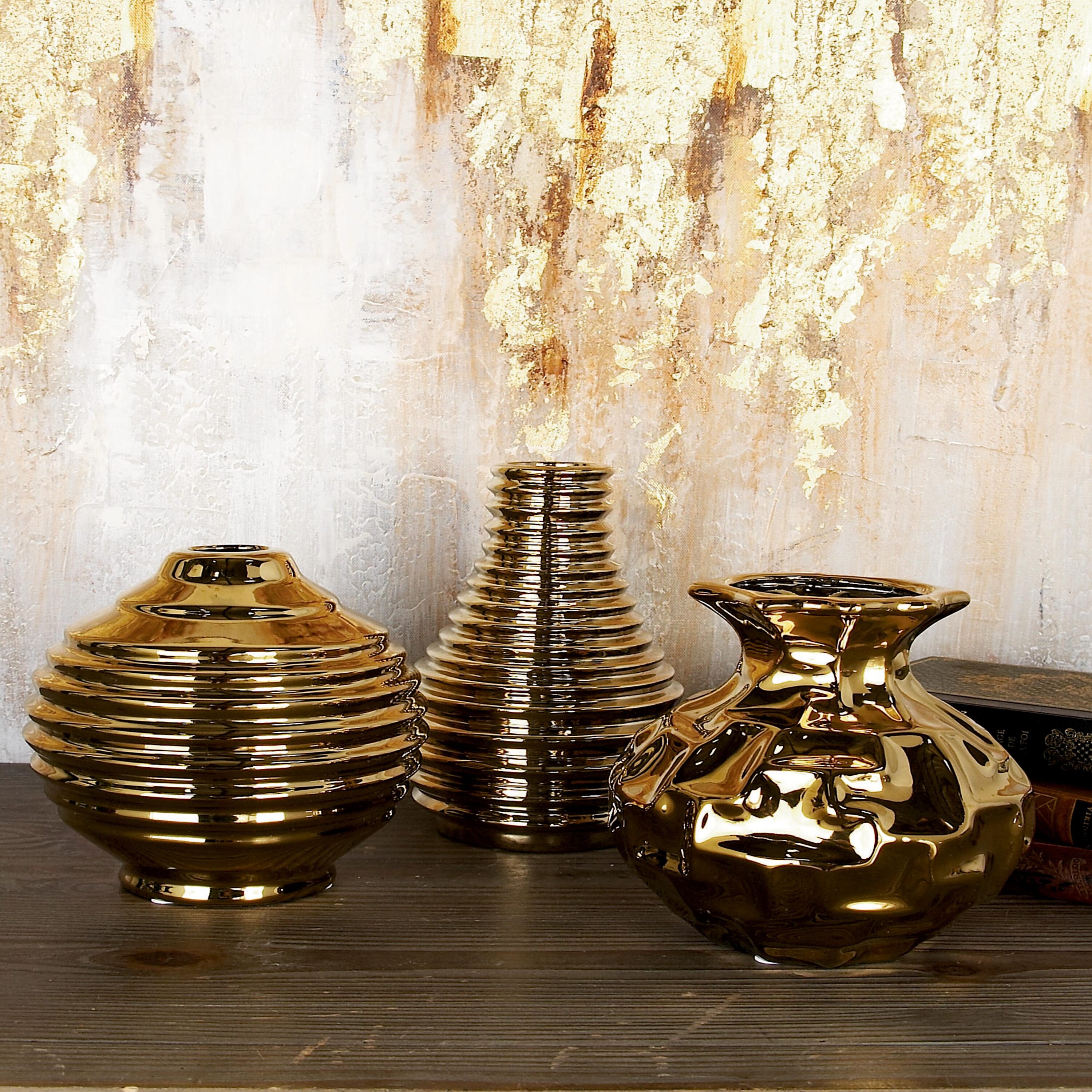 Grayson Lane 92560 3 -Pack Gold Stone Modern Vase