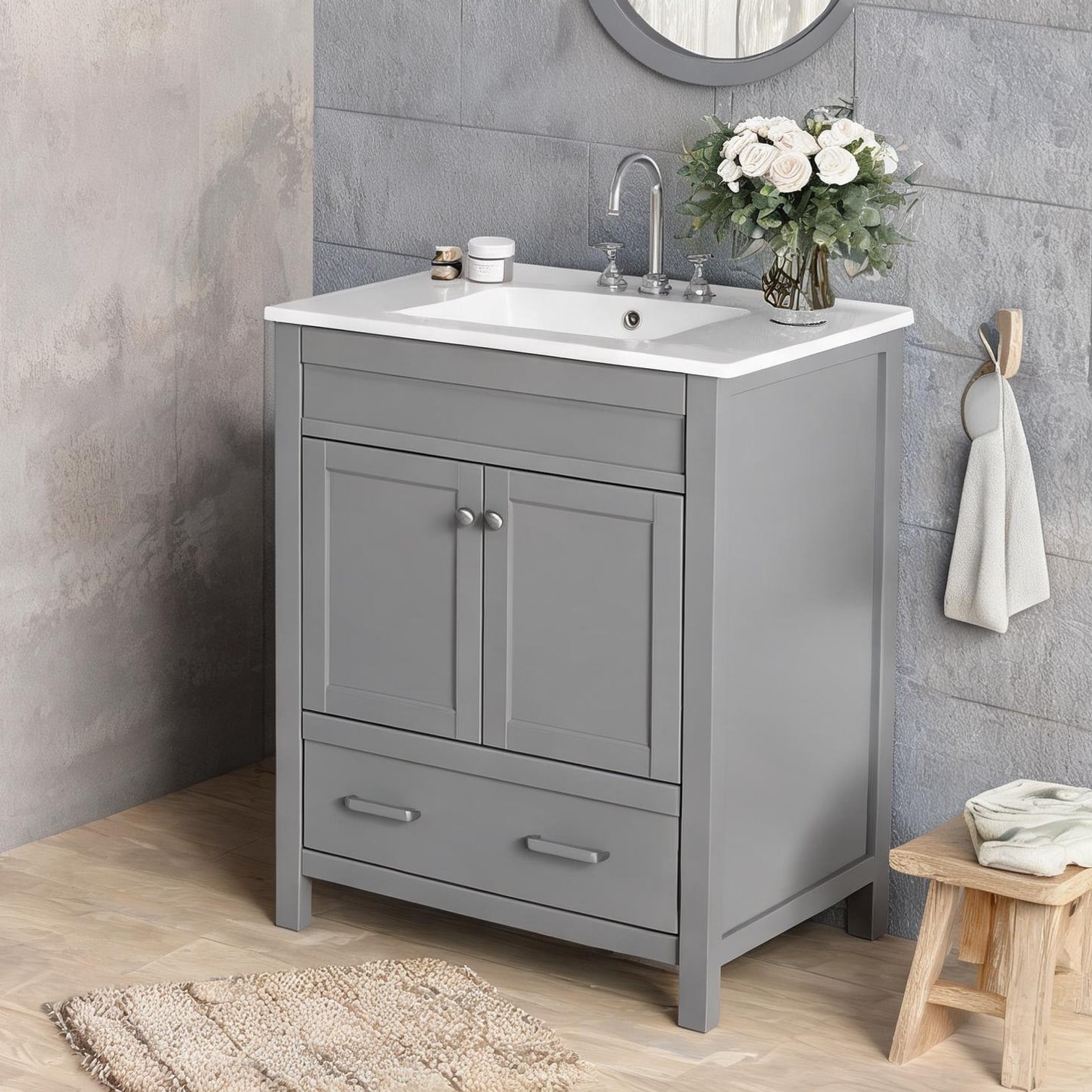 BBabe Storage Bathroom Vanity featuring Ceramic Detail with 30-Inch Storage Cabinet 30 in