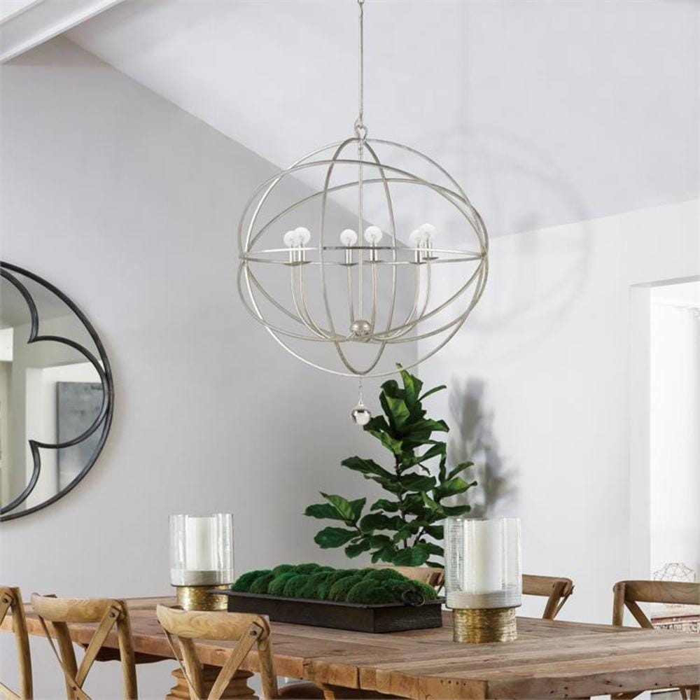 Olde Silver 6-Light Sphere Chandelier with Clear Glass Drops