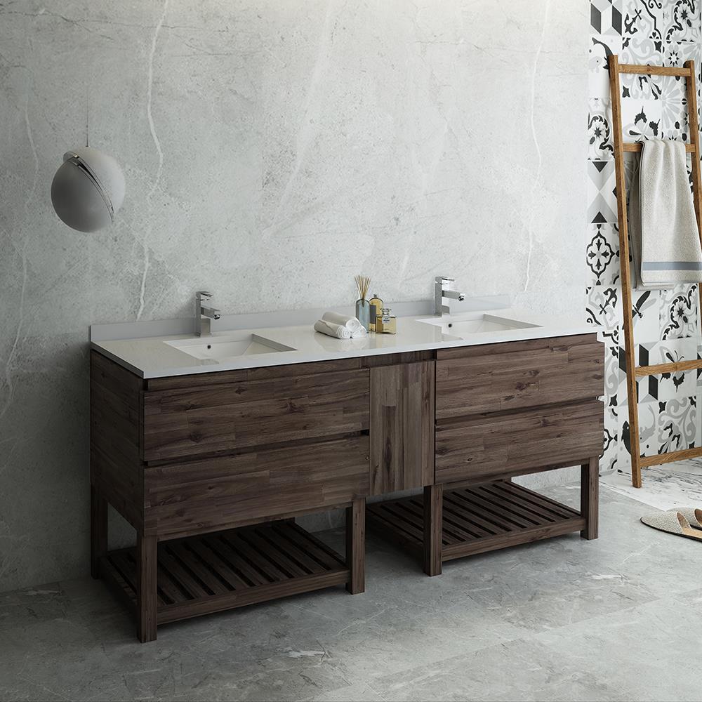 Acacia Wood 82" Double Sink Freestanding Bathroom Vanity