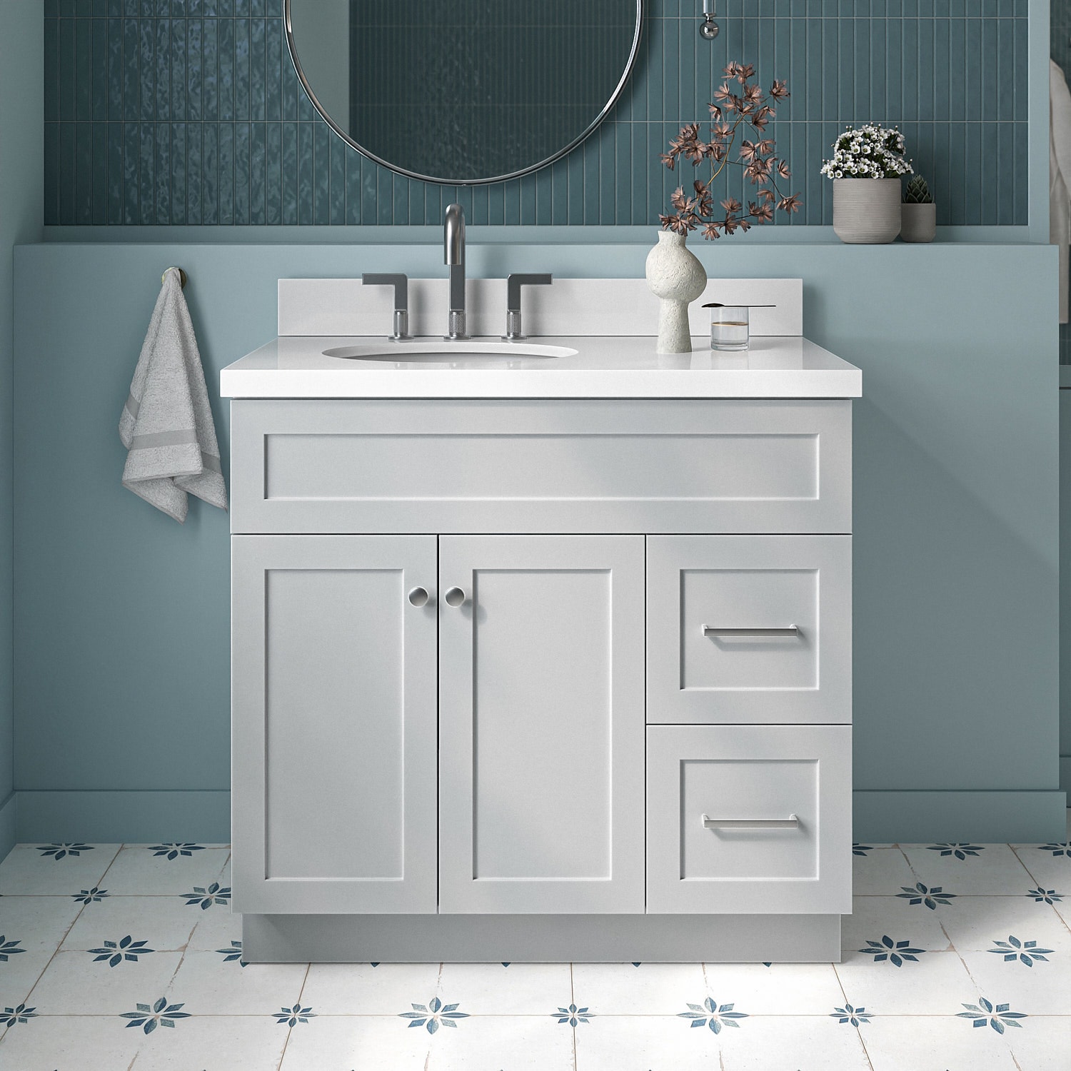 ARIEL F037SLWQOVOGRY Hamlet 37-in Grey Undermount Single sink Bathroom Vanity with Pure White Quartz Quartz Top