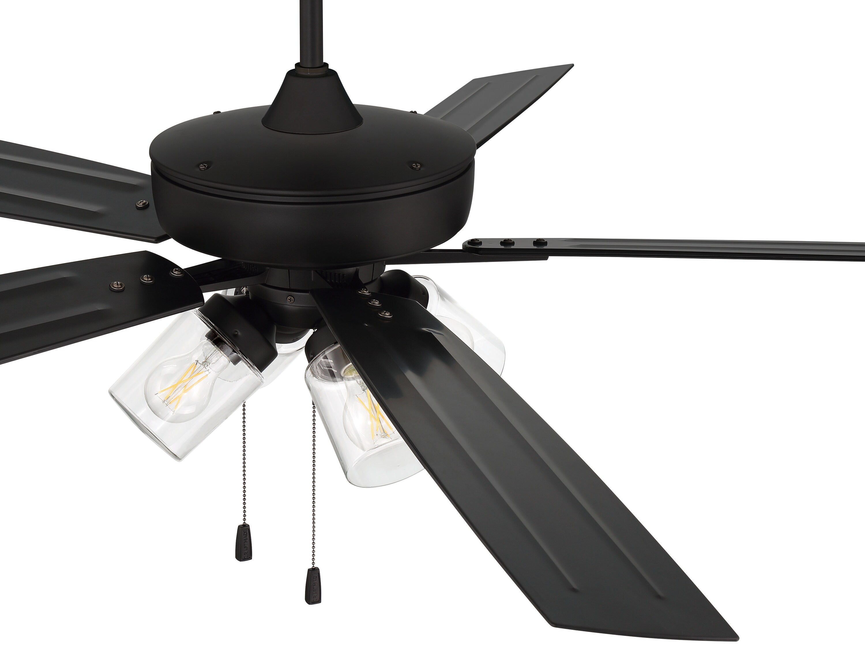 Craftmade Super Pro 104 Clear 4 Light Kit 60-in Flat Black Indoor Downrod  or Flush Mount Ceiling Fan with Light (5-Blade)