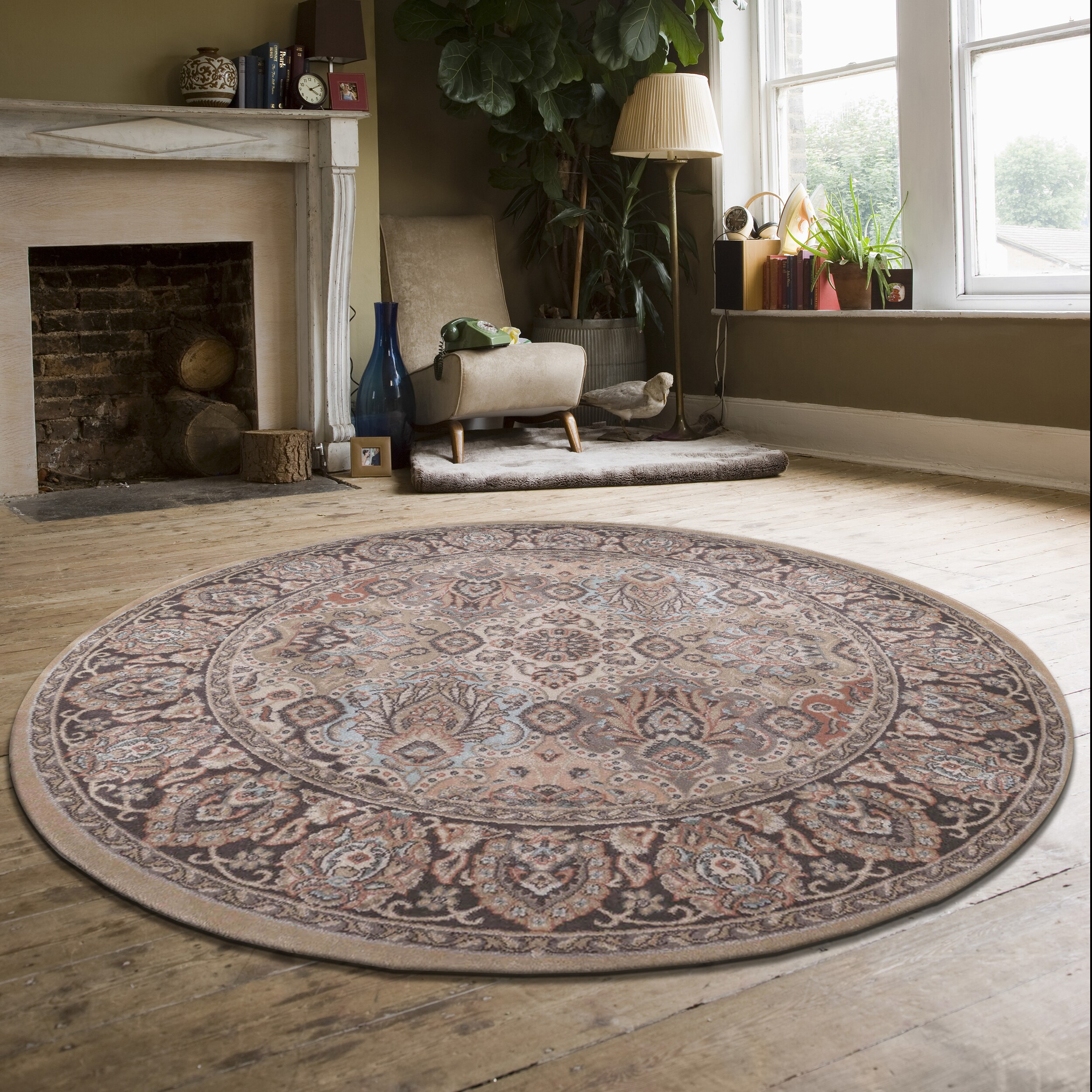 Radici USA 3802/0034/BEIGE Garda 5 x 5 (ft) Polypropylene Beige Round Indoor Floral/Botanical Oriental Area rug