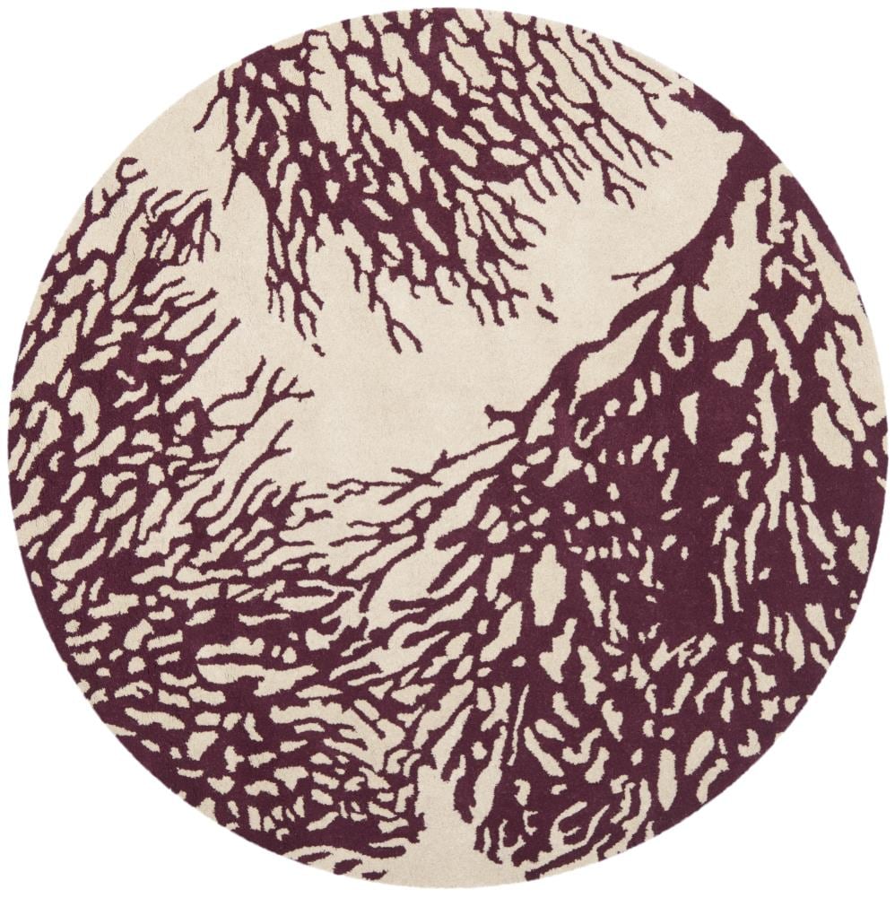 Safavieh BEL115A-5R Bella Sprigs 5 x 5 (ft) Tufted Wool Beige/Purple Round Indoor Floral/Botanical Area rug