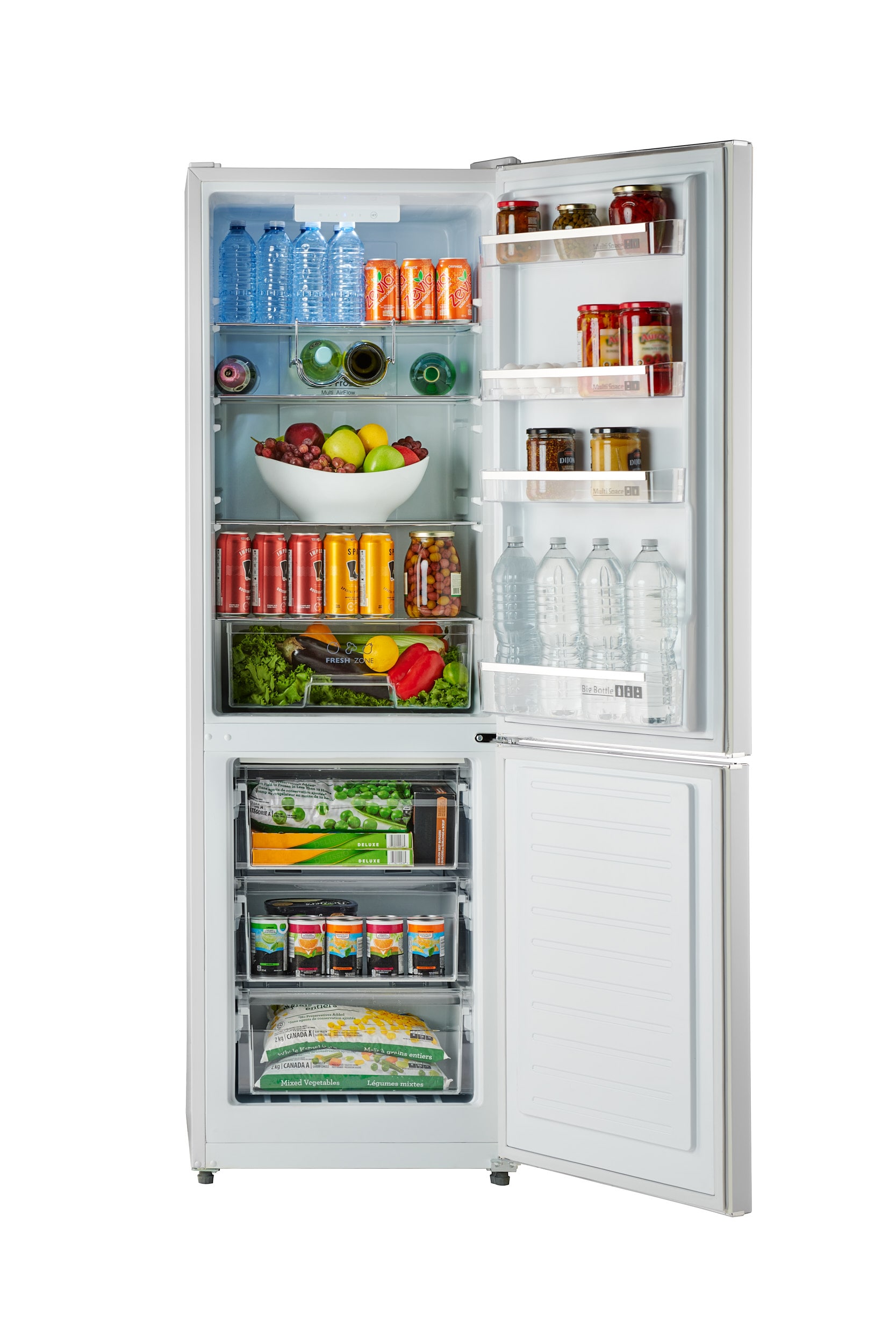 iio 24 11 Cu Ft Bottom Freezer Retro Refrigerator, Fridge for Bedroom,  Multiflow 360°, Small Mini Ice Cube Tray, 1 Fruit container, LED, Dorm  Office