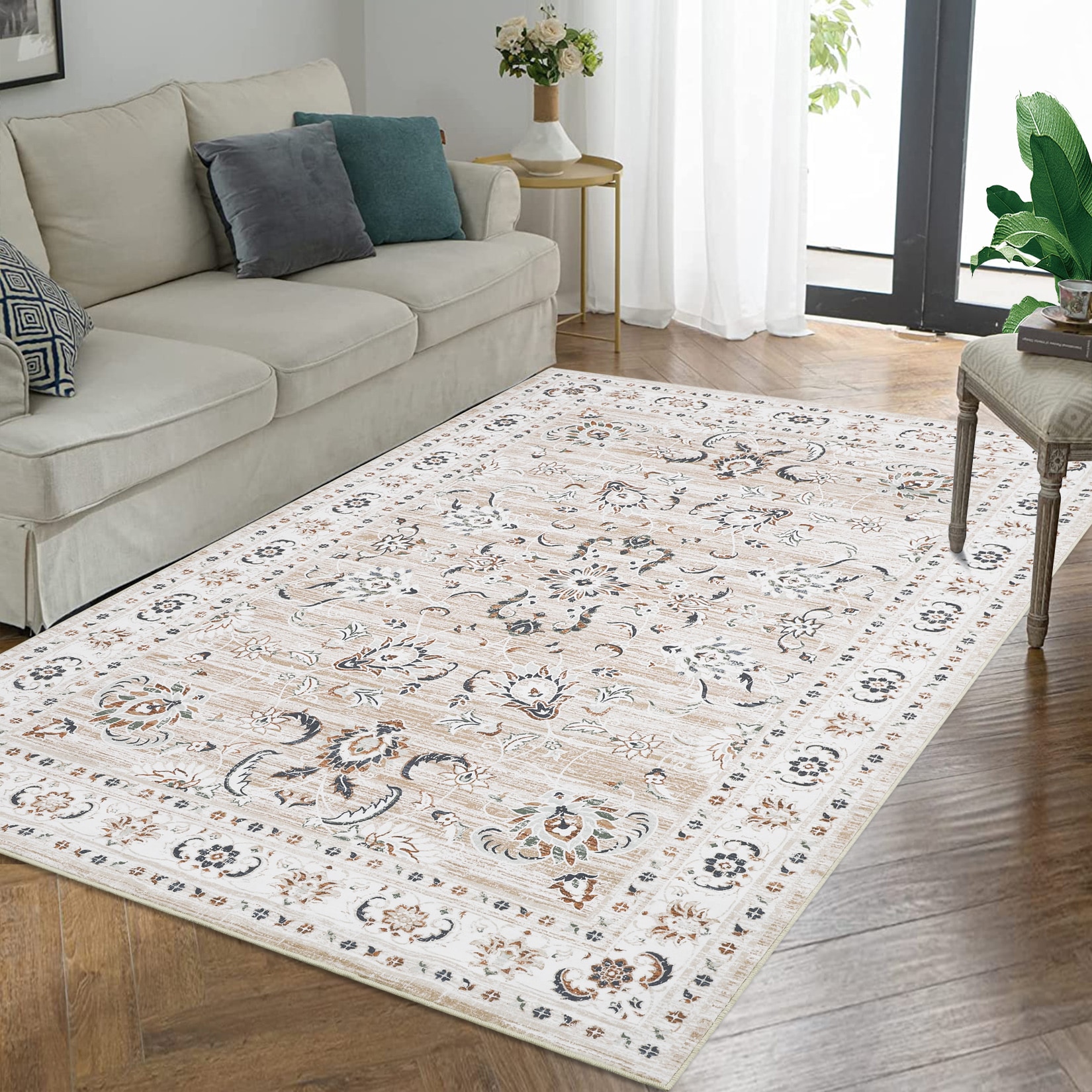 Garvee YXY-LO-PHO-108AM9YW 5 x 7 (ft) Loomed Polyester Pink Rectangular Indoor Floral/Botanical Persian Machine washable Area rug