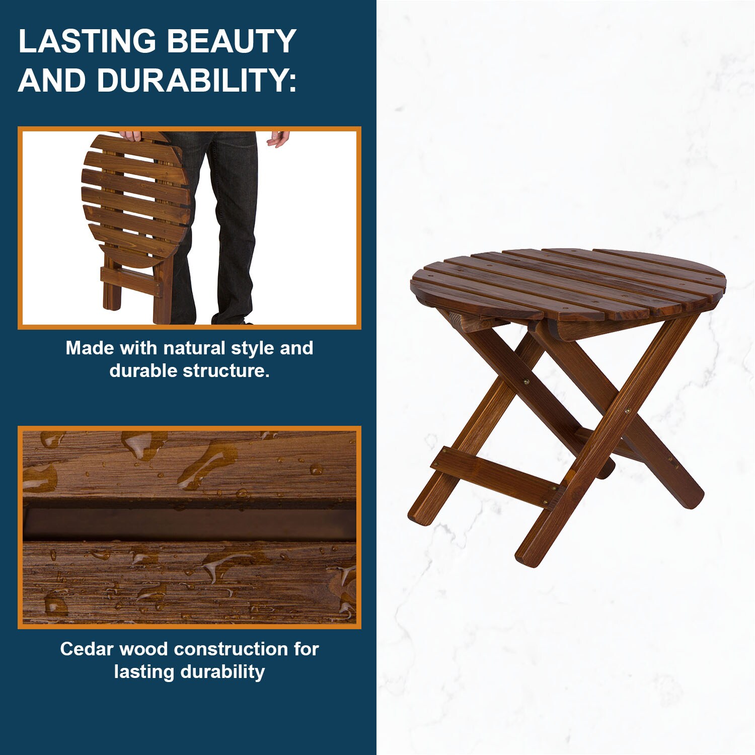 Adirondack Brown Cedar Wood Round Folding Side Table