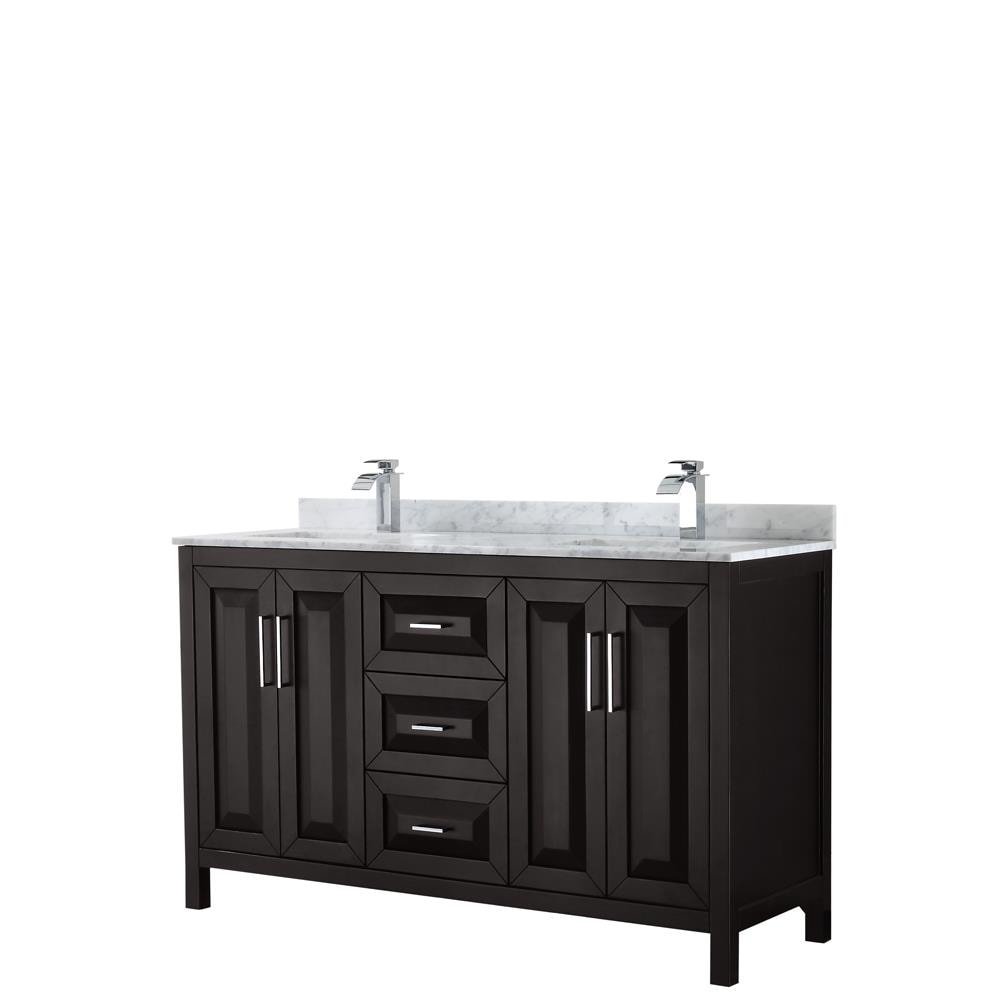 Wyndham Collection WCV252560DDECMUNSMXX Daria 60-in Dark Espresso with Polished Chrome Trim Undermount Double sink Bathroom Vanity with White Carrara Marble Natural marble Top