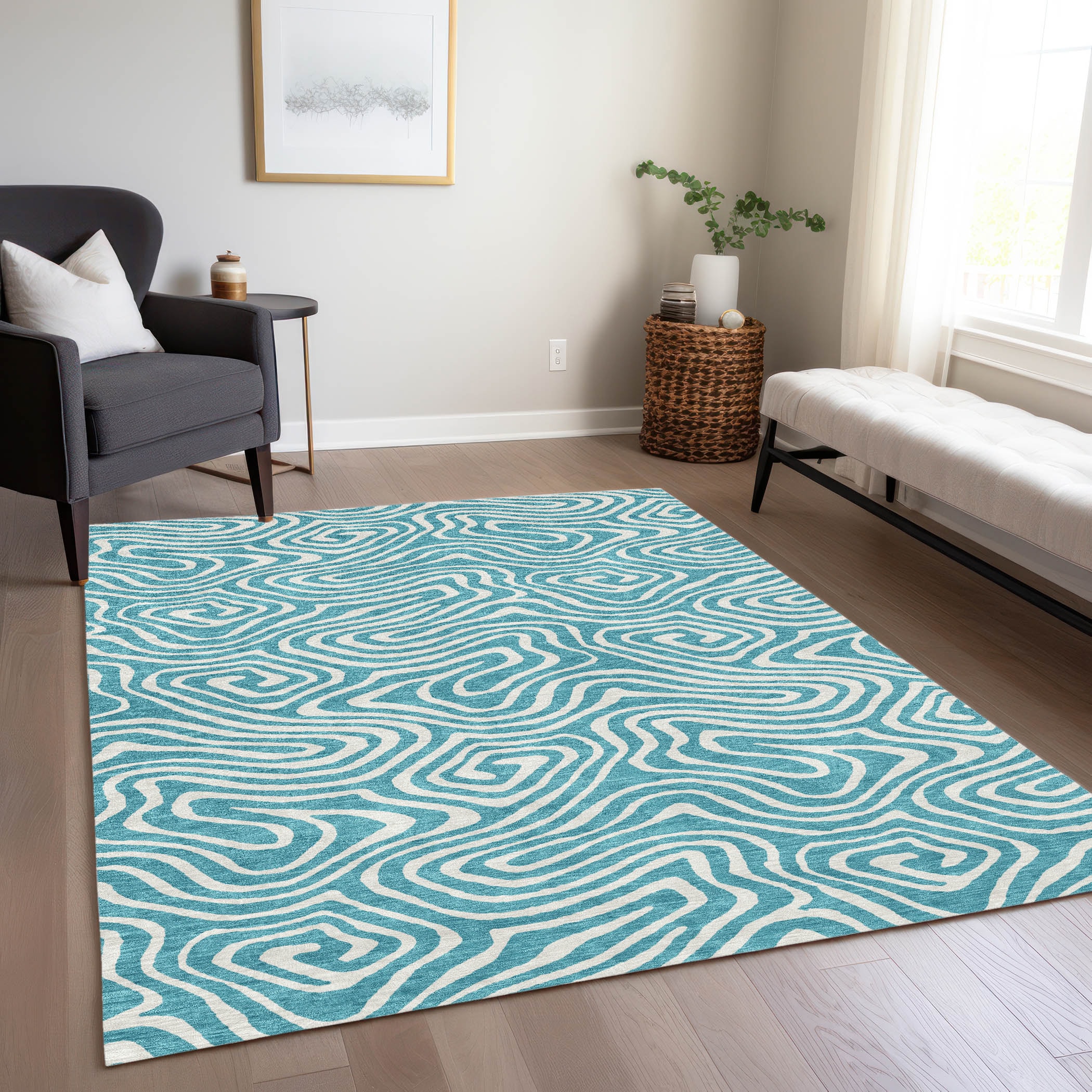Addison Rugs ACN1020TE30X46 Chantille ACN1020TE 2 x 3 (ft) Polyester Teal Rectangular Indoor/Outdoor Geometric Machine washable Area rug