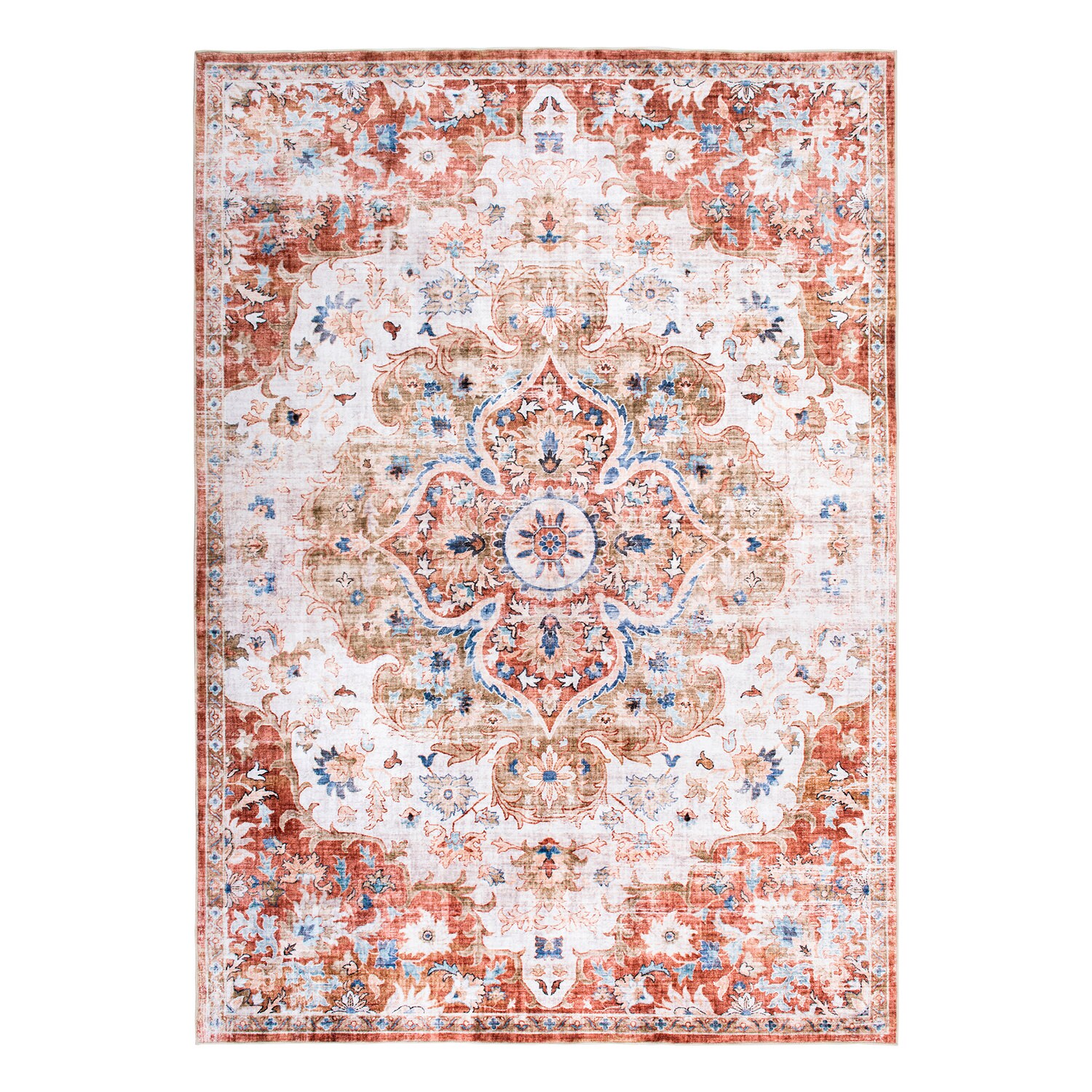 World Rug Gallery 7021RUST5X7 5 X 7 (ft) Rust Indoor Medallion Machine Washable Area Rug