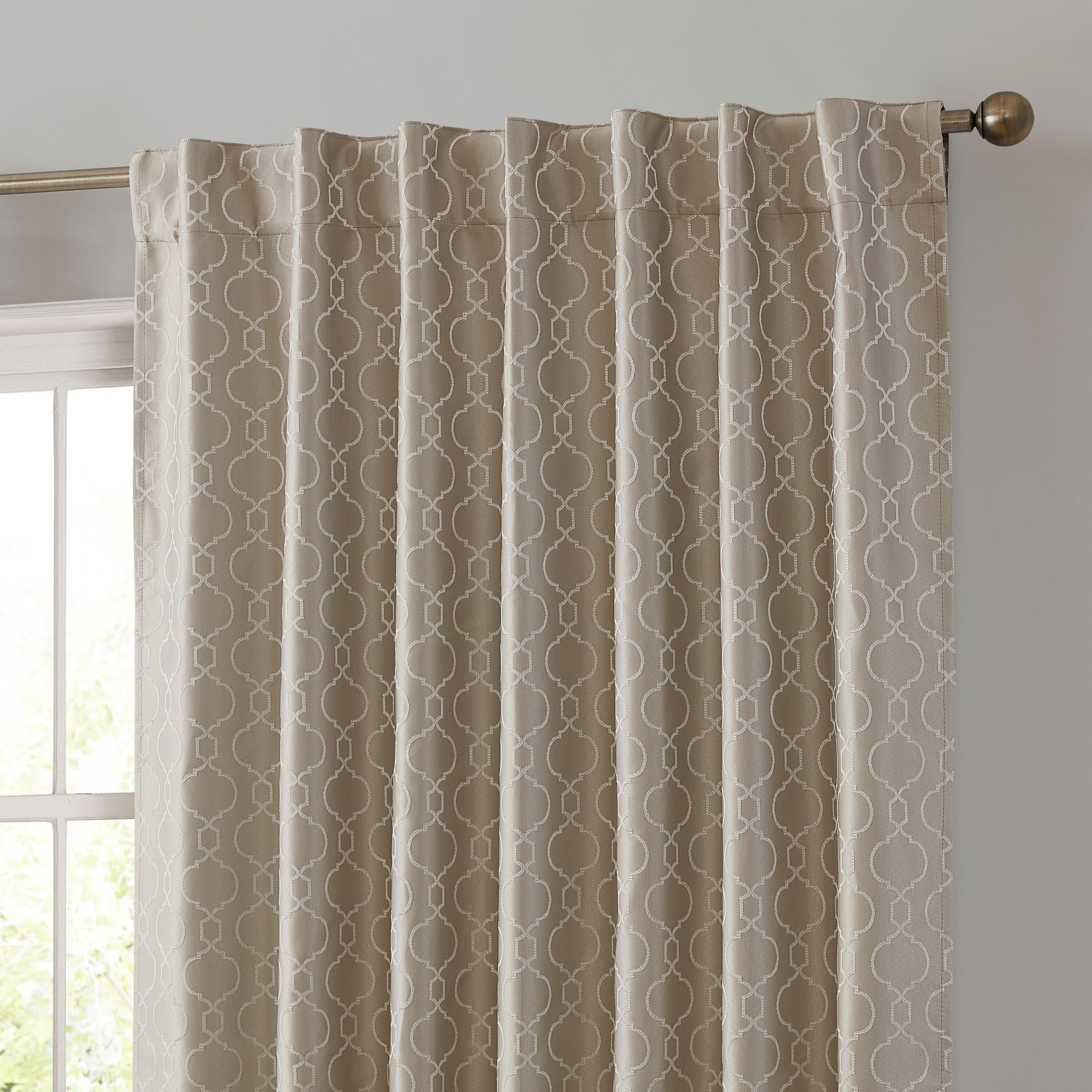 HLC.me FRKLNBLKT-TAUP63 63-Inches Taupe Trellis Blackout Thermal lined Rod pocket Curtain panel pair