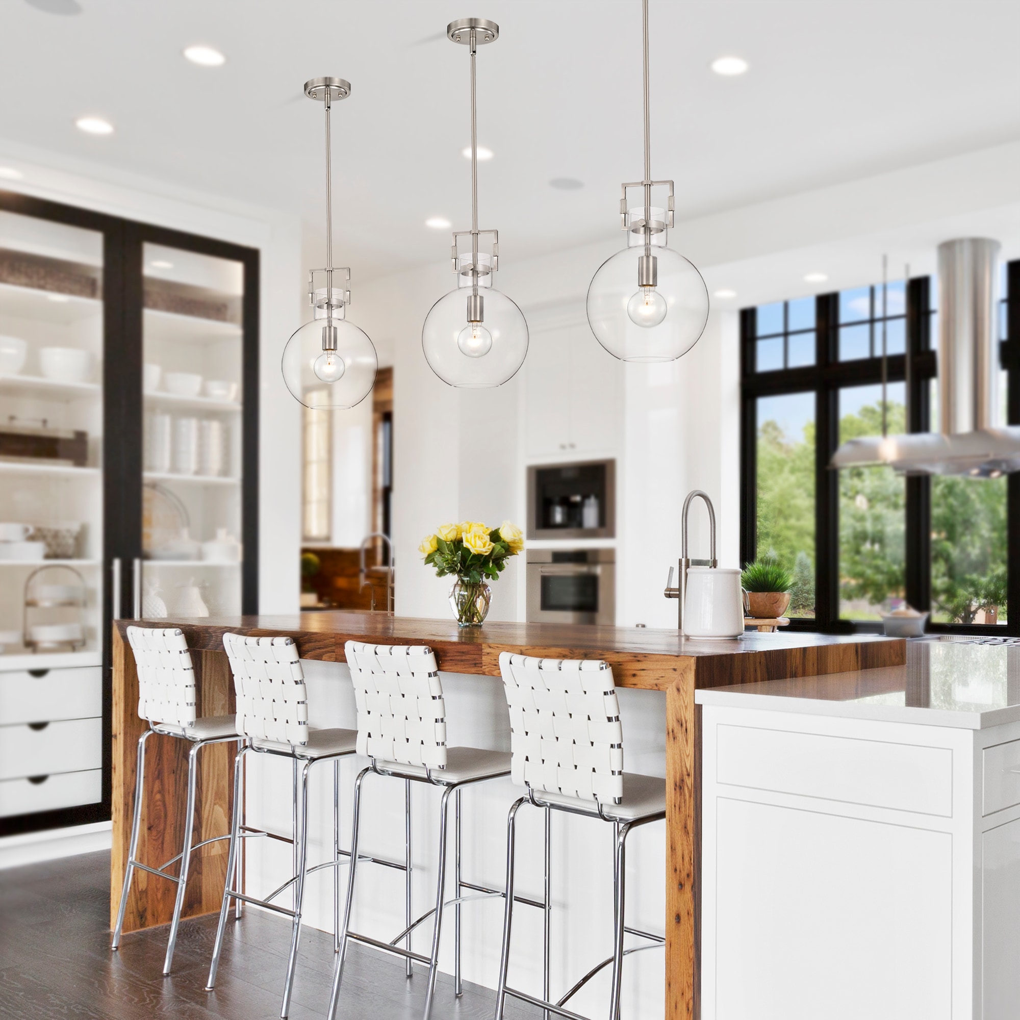 Brushed Nickel 10" Globe Clear Glass Pendant Light