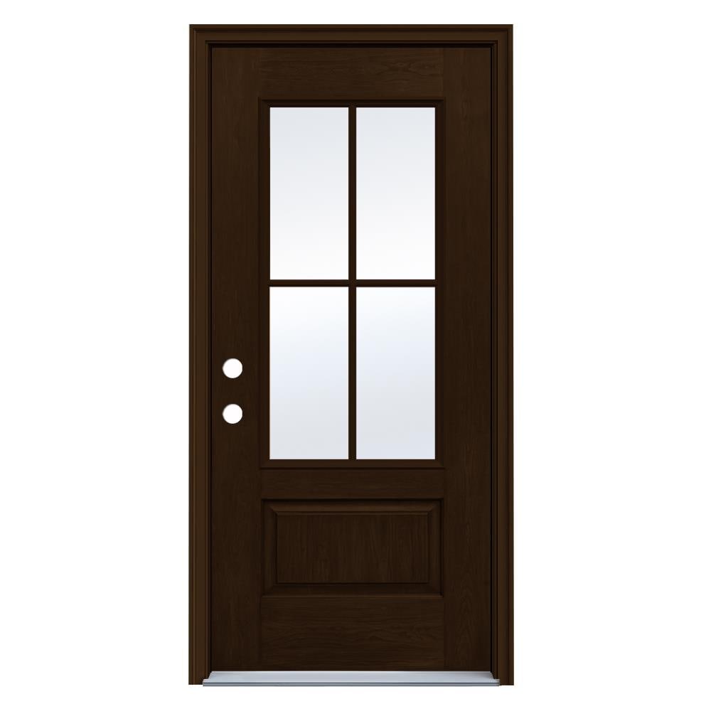 JELD-WEN LOWOLJW232500008 36-in x 80-in x 4-9/16-in Fiberglass 3/4 lite Right-hand inswing Espresso Stained Prehung Front Door with Brickmould Insulating core