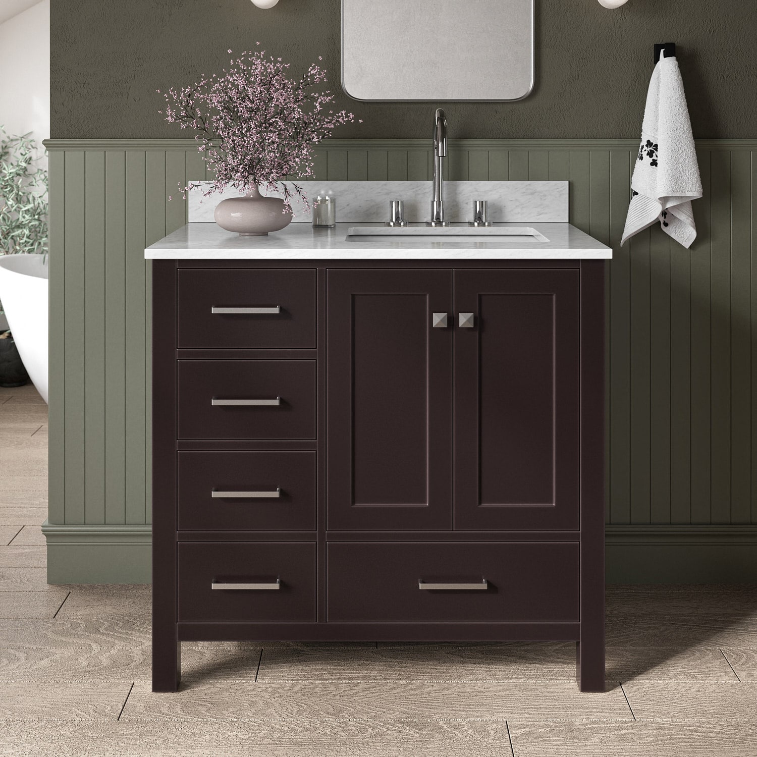 ARIEL A037SRCW2RVOESP Cambridge 37-in Espresso Undermount Single sink Bathroom Vanity with 0.75" Carrara White Marble Natural marble Top