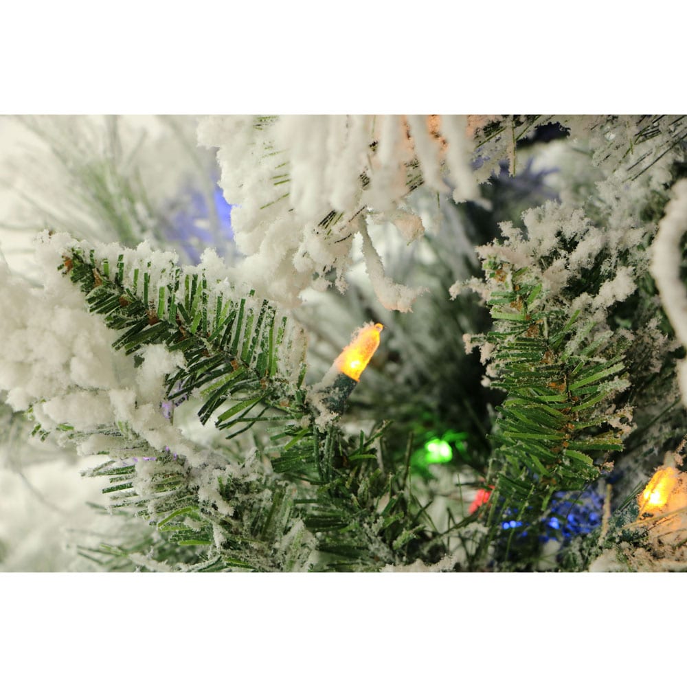 9 ft Snowy Pine Flocked Artificial Christmas Tree with Multi-Color LED Lights