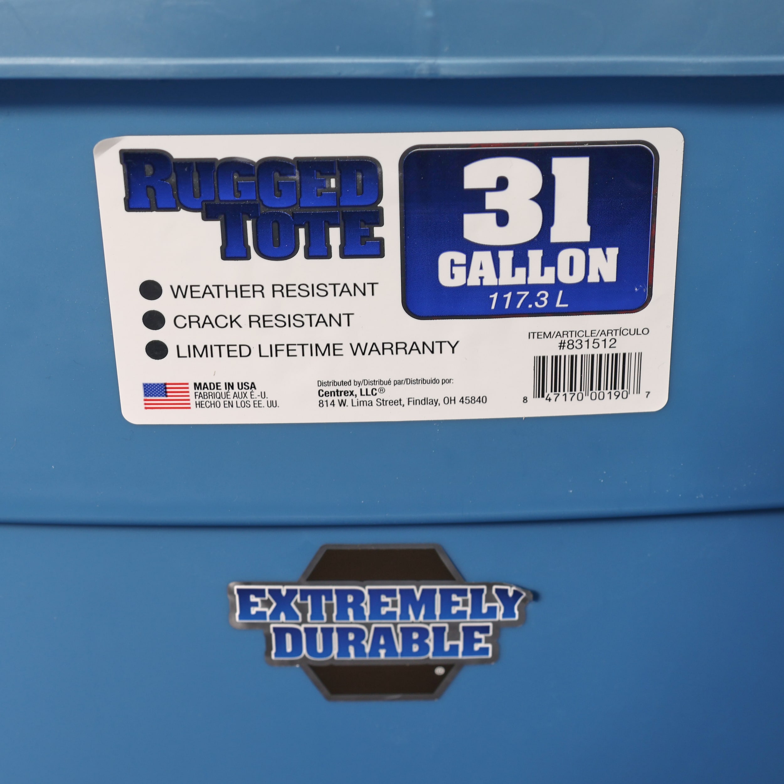Centrex Rugged Tote Small 10-Gallons (40-Quart) Metallic Blue