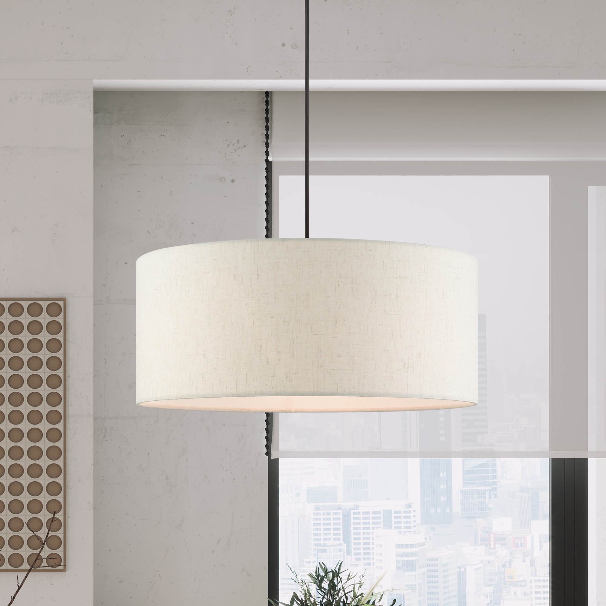 Meadow 3-Light English Bronze Drum Pendant with Oatmeal Shade