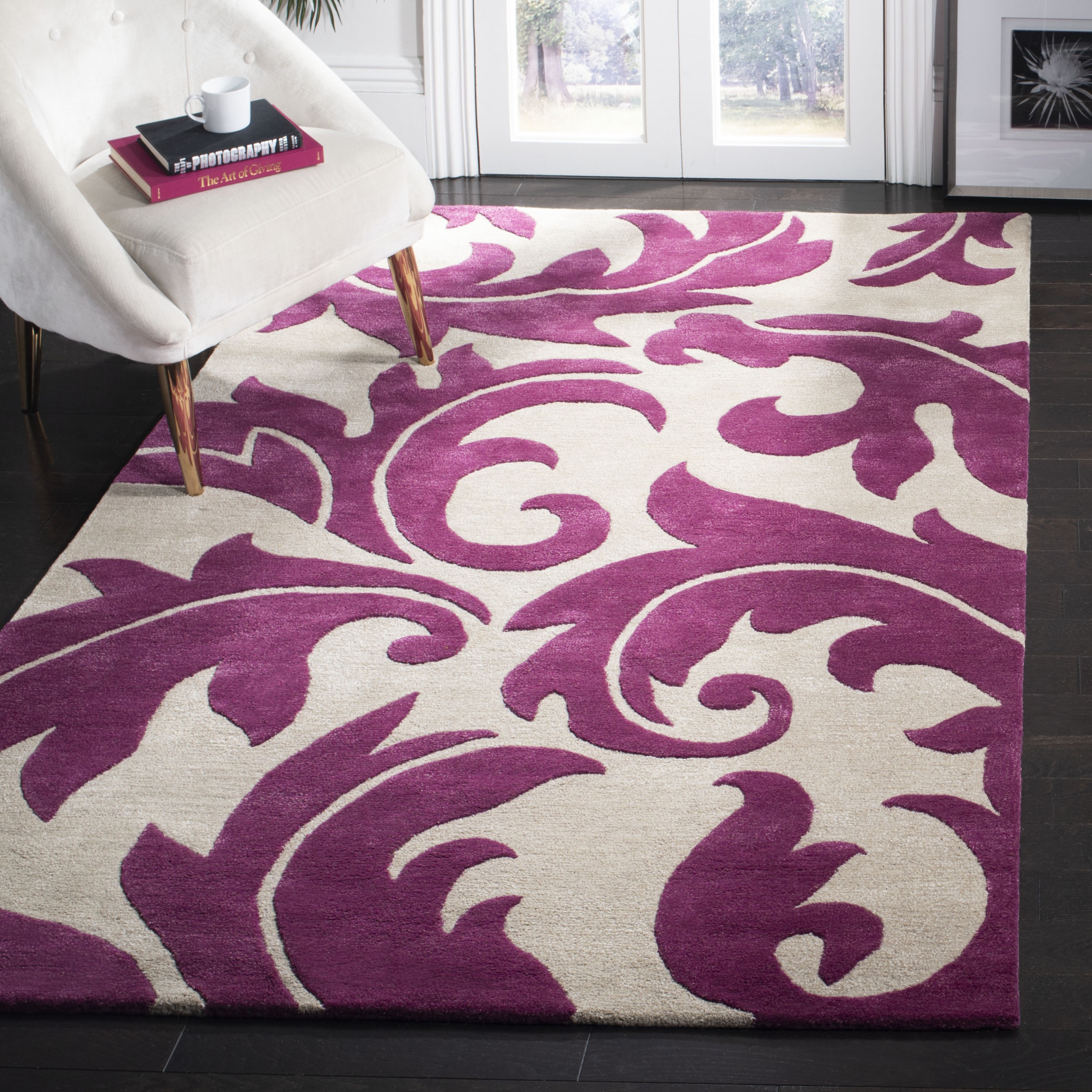 Safavieh SOH841B-2 Soho Lierre 2 x 3 (ft) Tufted Synthetic Purple/Beige Rectangular Indoor Floral/Botanical Farmhouse/Cottage Throw rug
