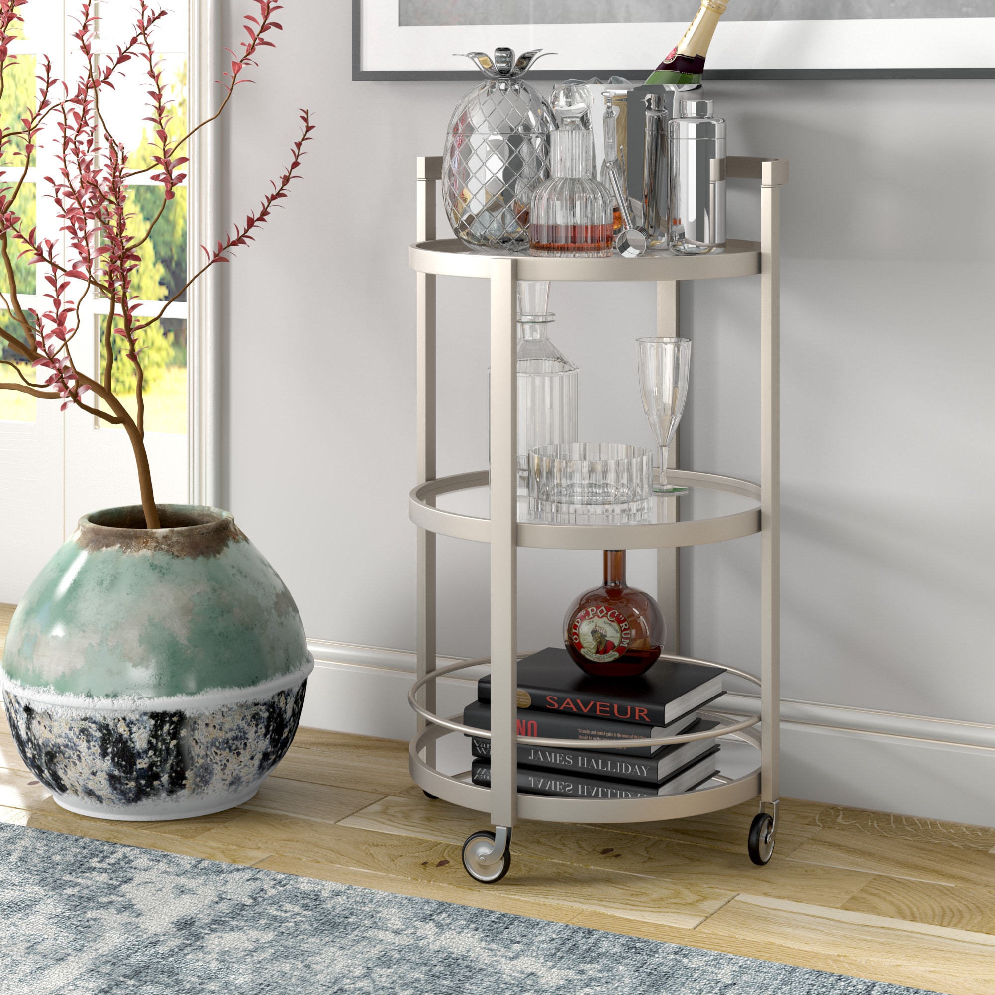 Hailey Home BC0508 Hauser 21.00-Inches x 36.00-Inches Gray Round Bar cart