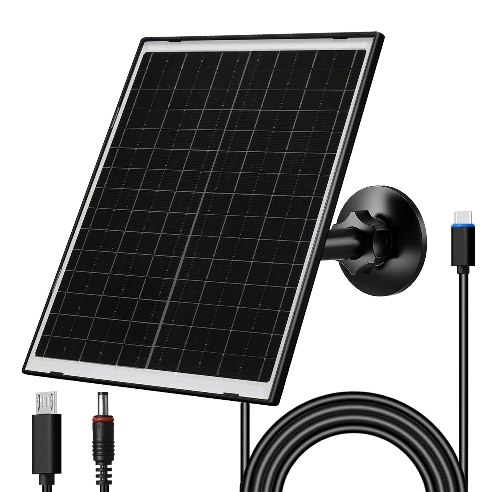 Misopily  10W Solar Panel Kit for Outdoor Security and Trail Cameras USB C Micro USB DC Port IP66 Waterproof Adjustable Mount 7FT Cable