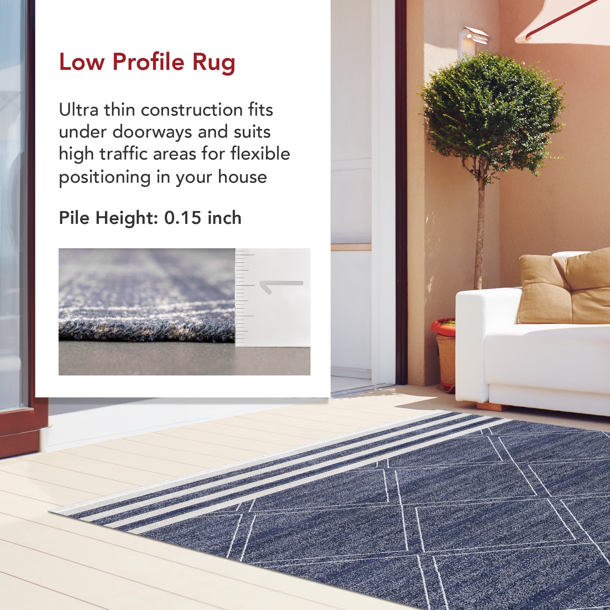 Blue Reversible Synthetic Rectangular Indoor/Outdoor Rug