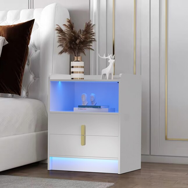 Nightstand with Wireless Charging Station - 2-Drawer - White