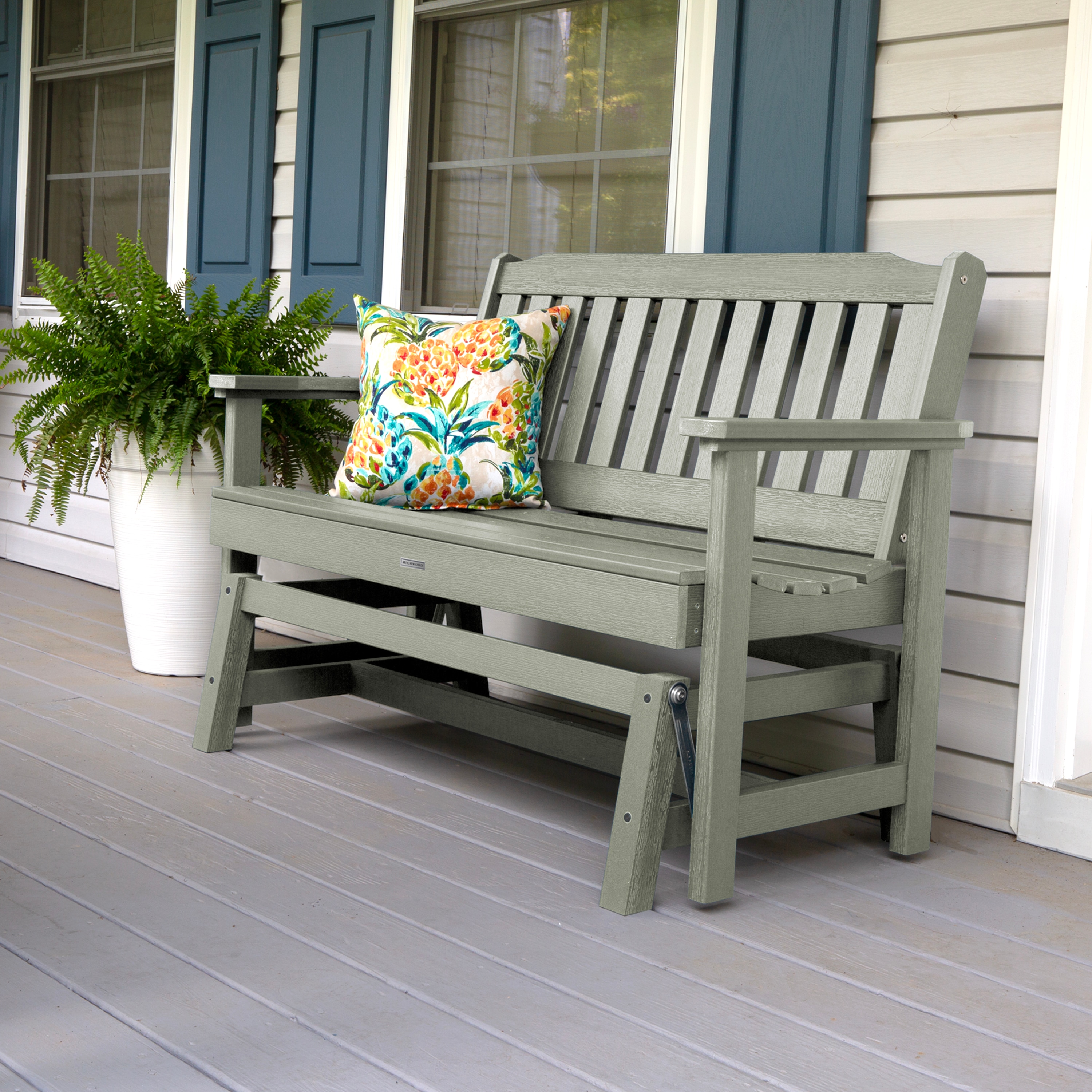 highwood AD-GLBENLH2-EUC The Lehigh 50.09-in W x 35.59-in H Eucalyptus Plastic Garden Bench