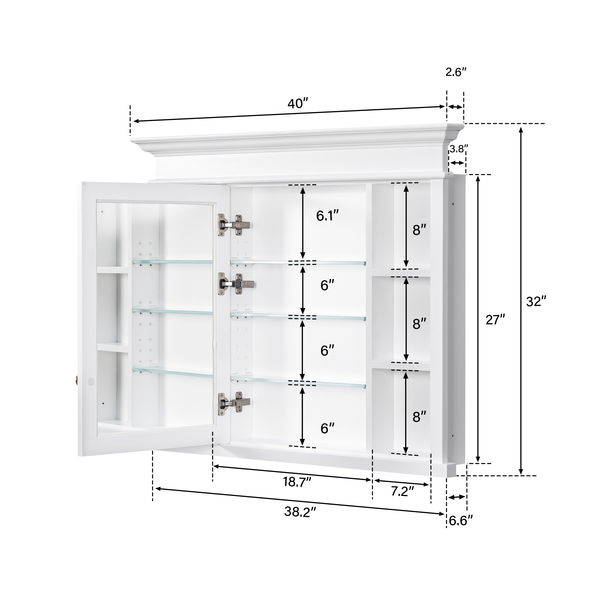 Forclover Solid Wood 40-in x 32-in Recessed Mount White