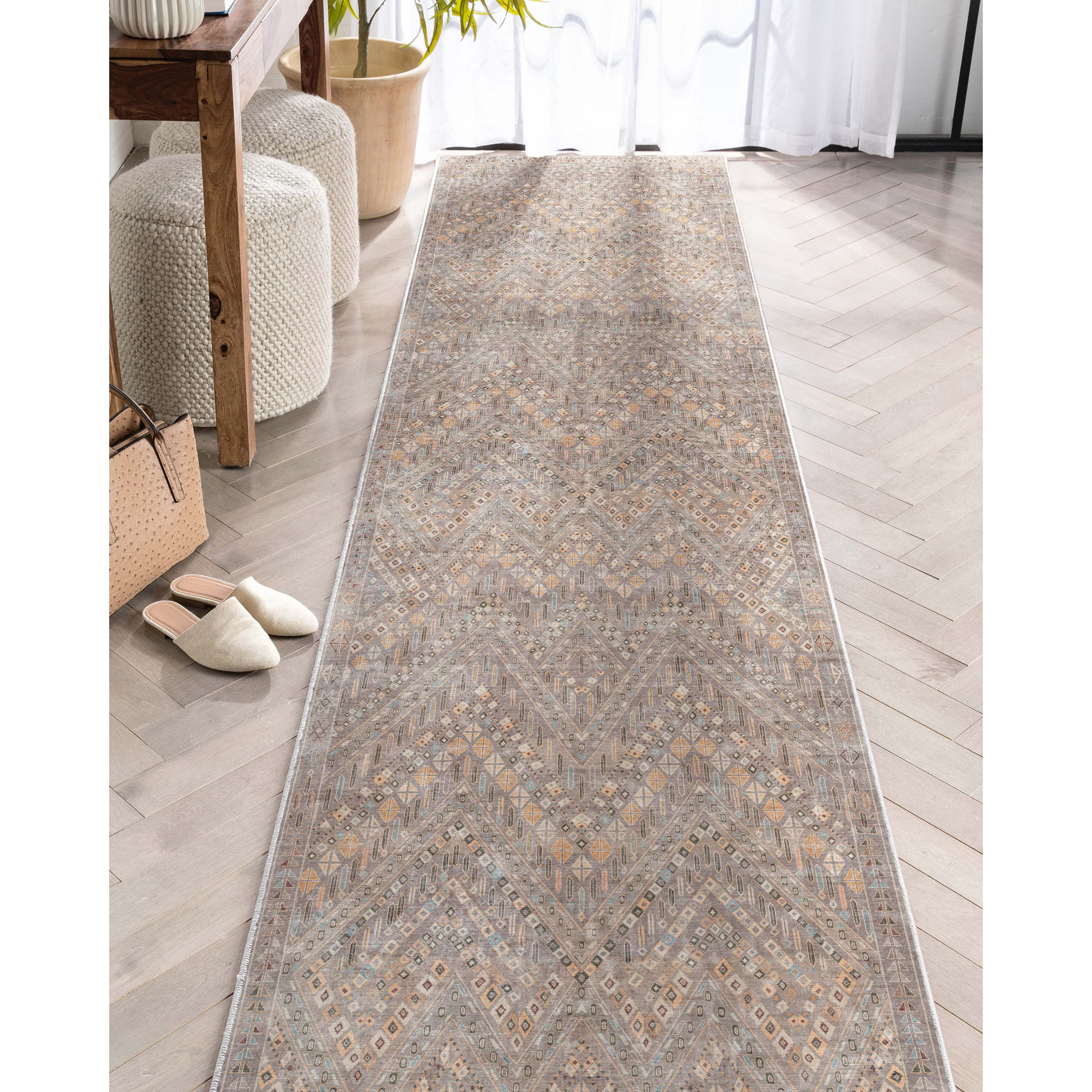 Well Woven W-AS-04A-2H 2 x 24 (ft) Flatweave Polyester Grey Rectangular Indoor Tribal Vintage Runner rug
