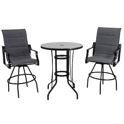 Gray Steel Frame Bar Height Patio Set, Bar Height Outdoor Bistro Table And Chairs