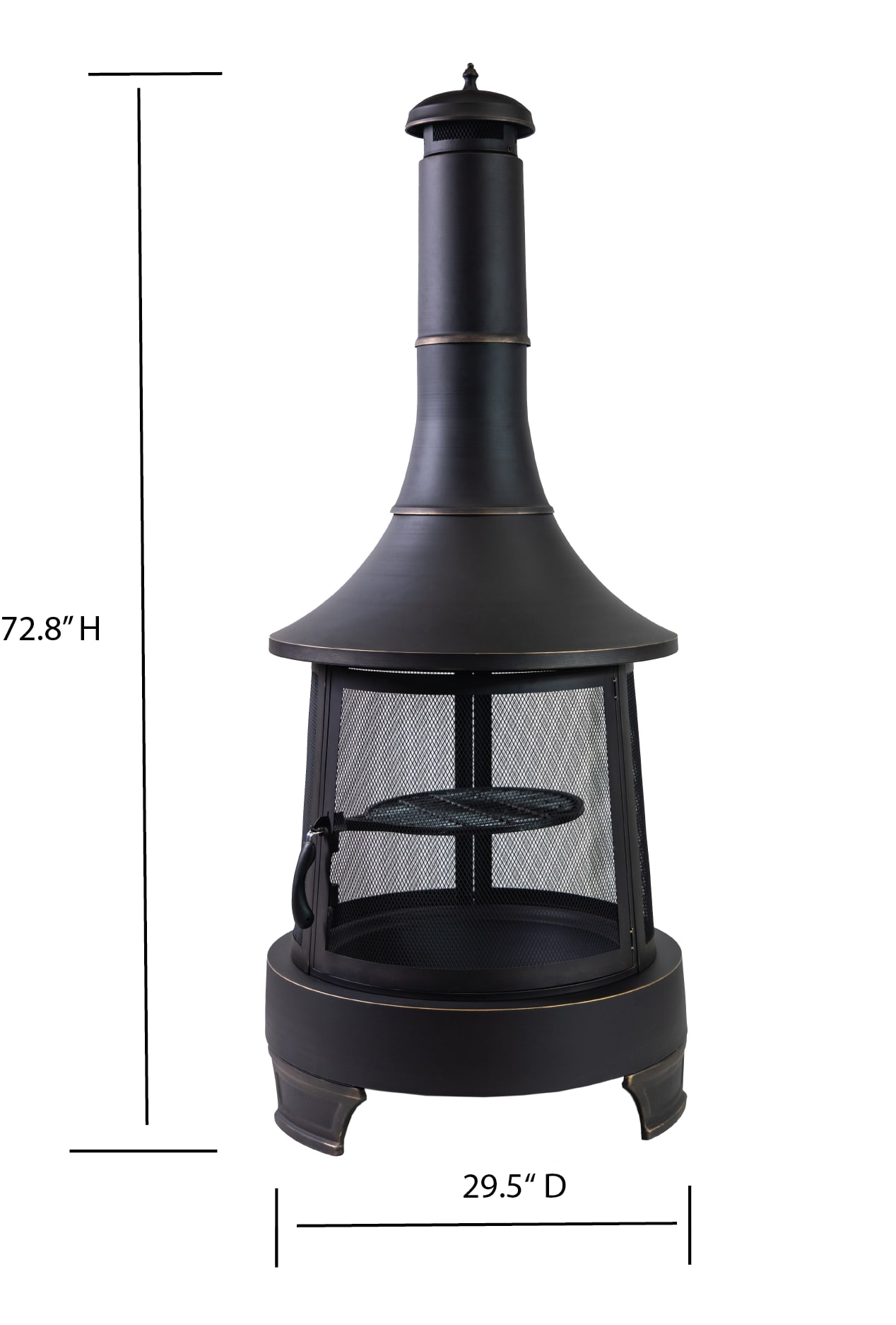 Black Steel Chimney Fire Pit with Cast Iron Grill