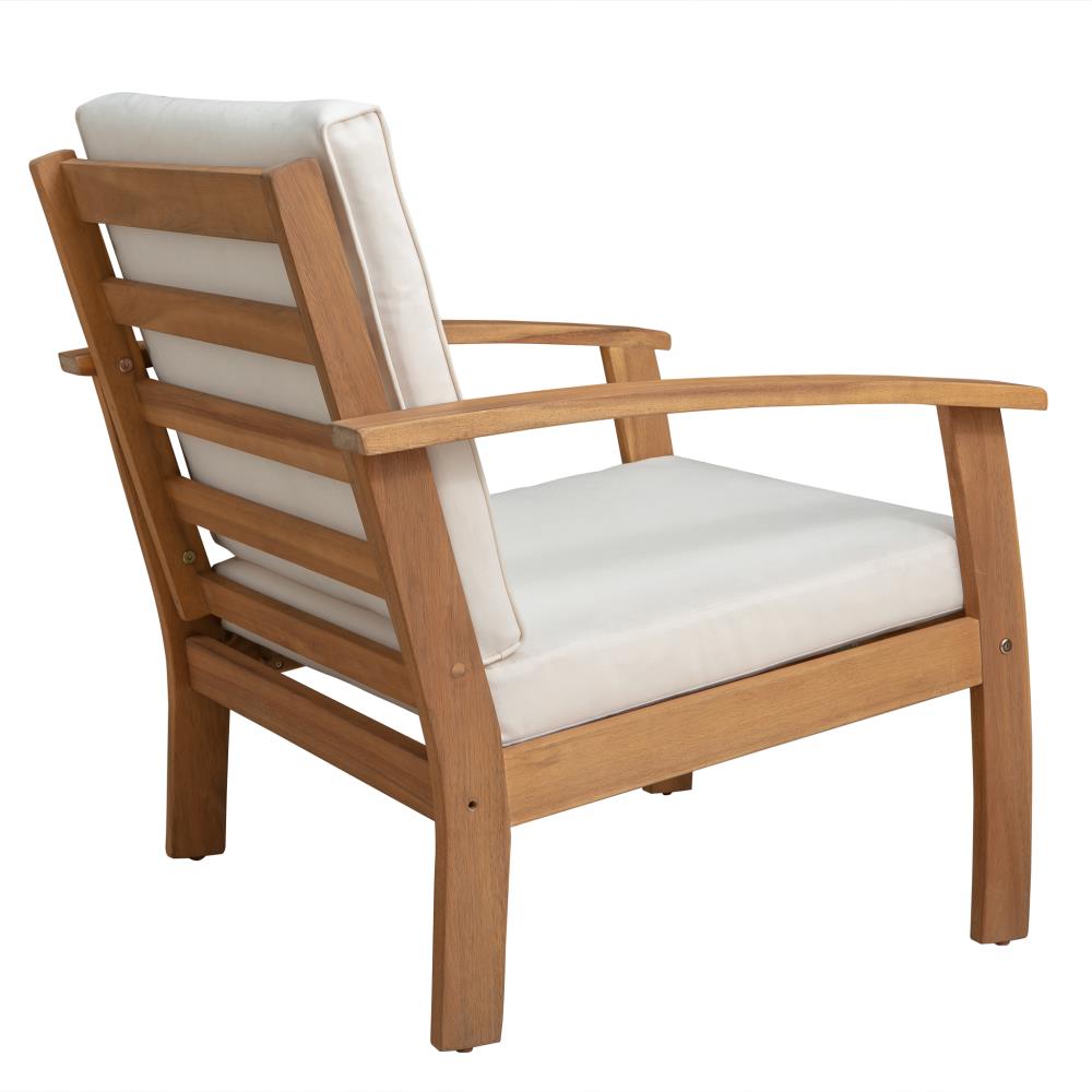 Scandinavian Midcentury Modern Solid Wood Lounge Chair with Cream Cushions
