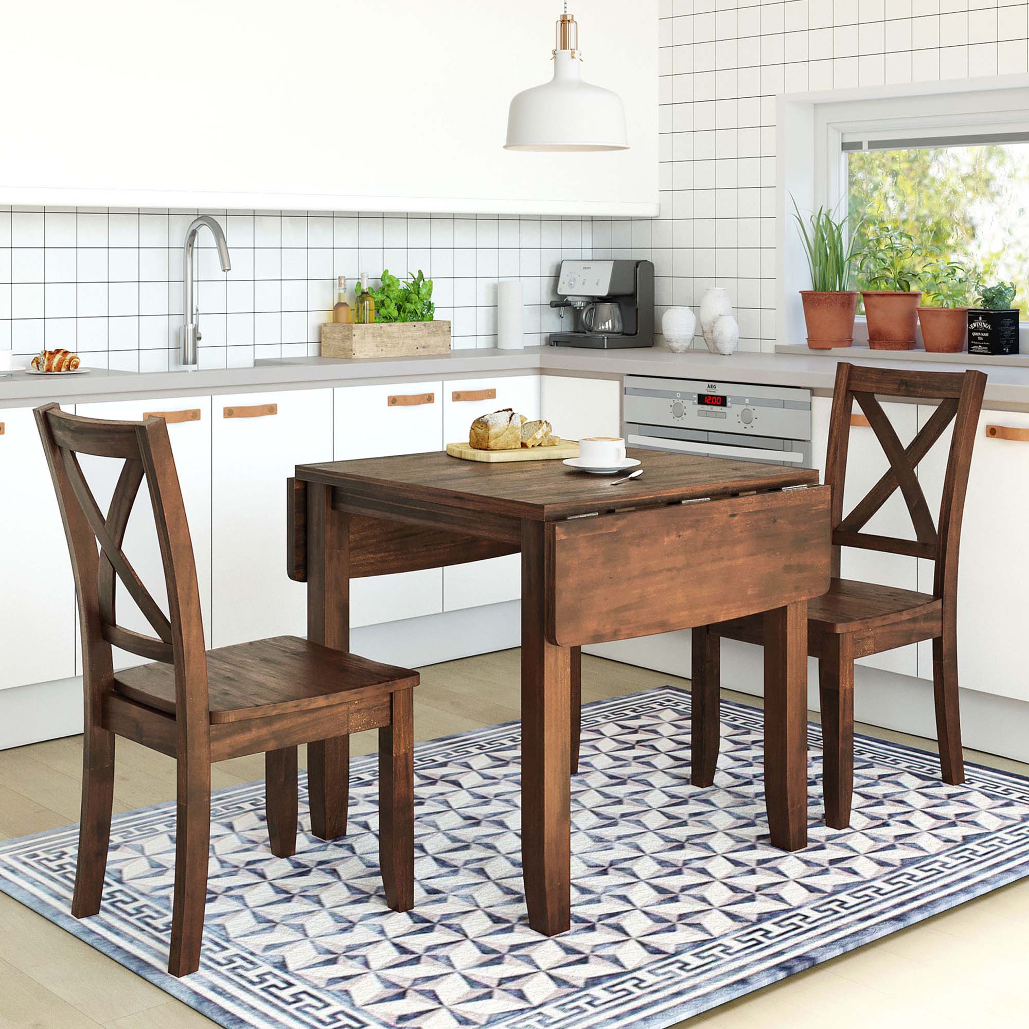 Fun Orange FUN25DS15 Folding Brown Traditional Dining Room Set with Triangular Table ( Seats 2 )