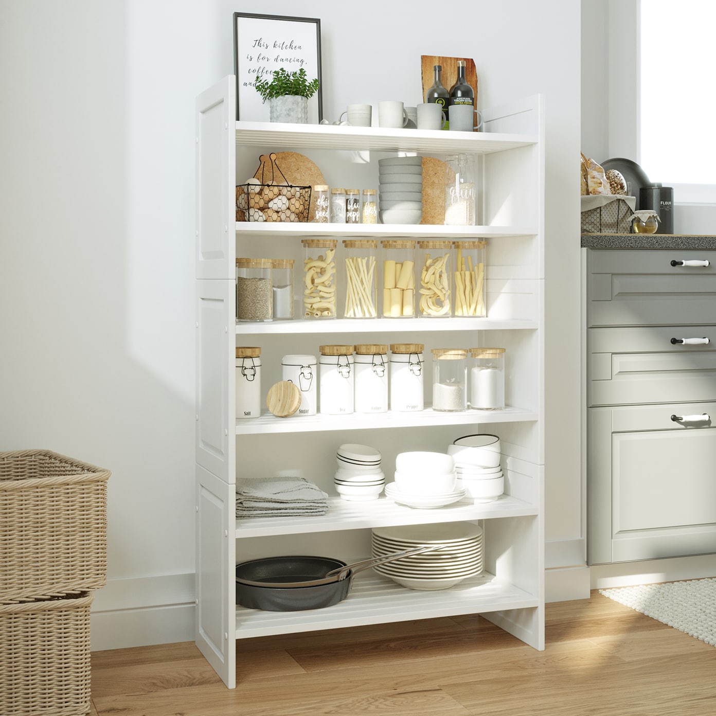 John Louis Home JLH-SR-W3 6 -Tier White Wood Decorative shelving unit ( 27.75-in W x 11.75-in D x 47.25-in H )
