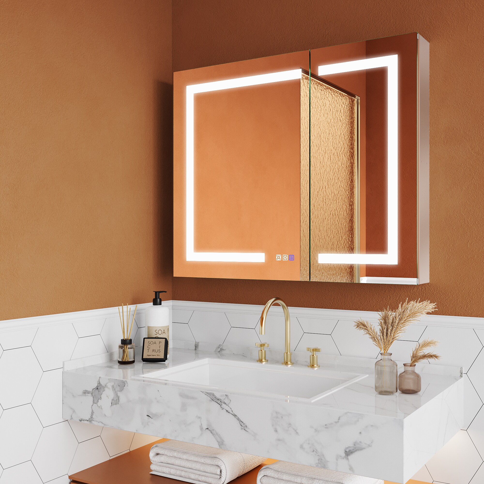 ExBrite Opale 40-in x 30-in Lighted LED Fog Free Surface/Recessed Mount Silver- 30