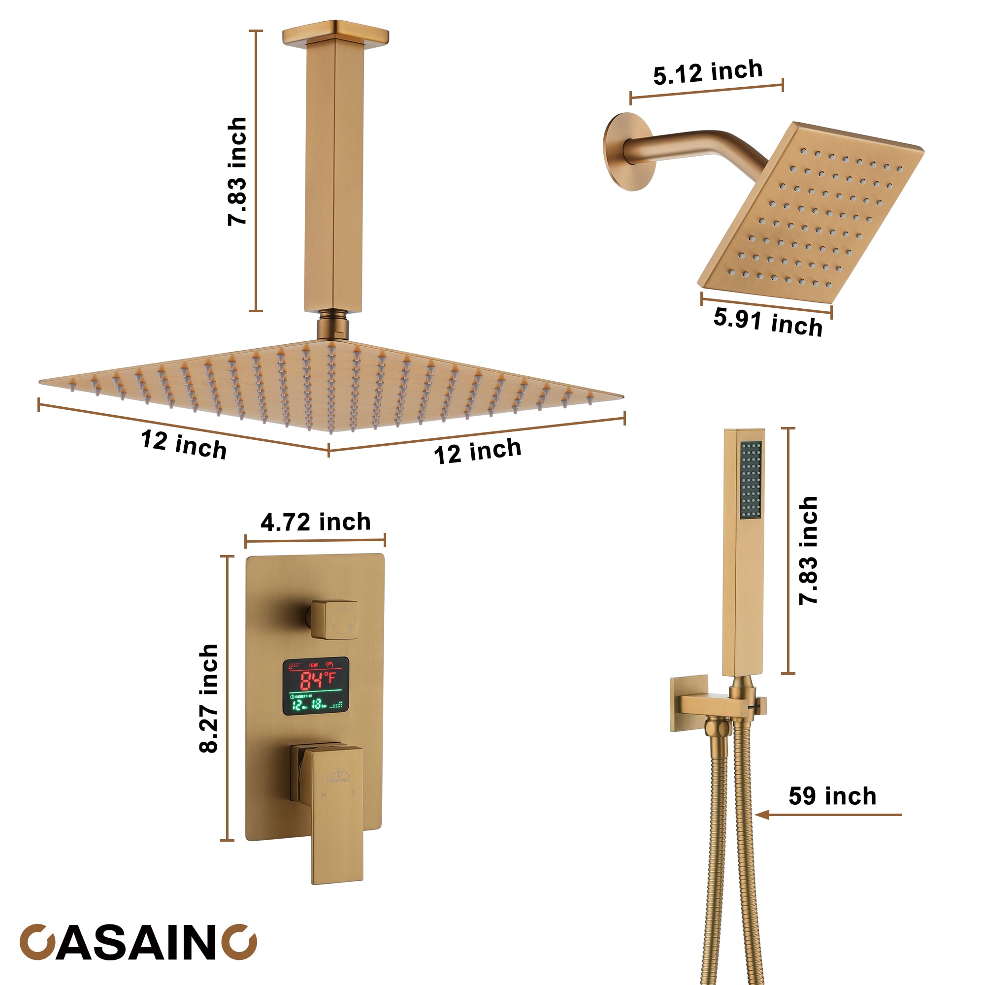 CASAINC KCHS0016-12BG Showerhead-Bar-Panels - View #6