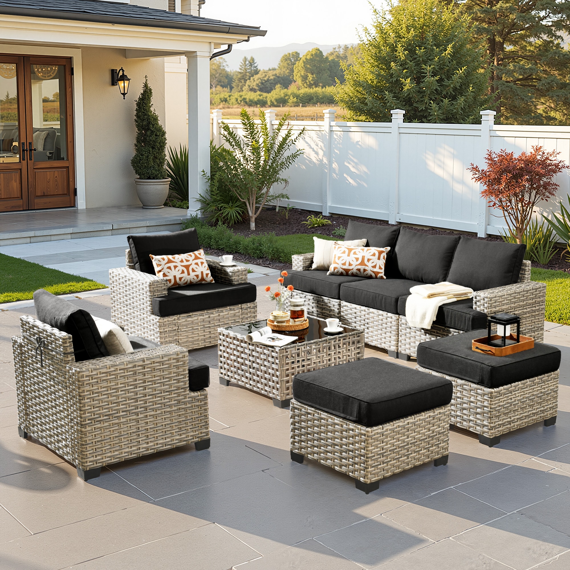 ALTRIGUS 6L-TBS108-AL 8 -Piece Wicker Patio Sofa Conversation Set with Black Cushions
