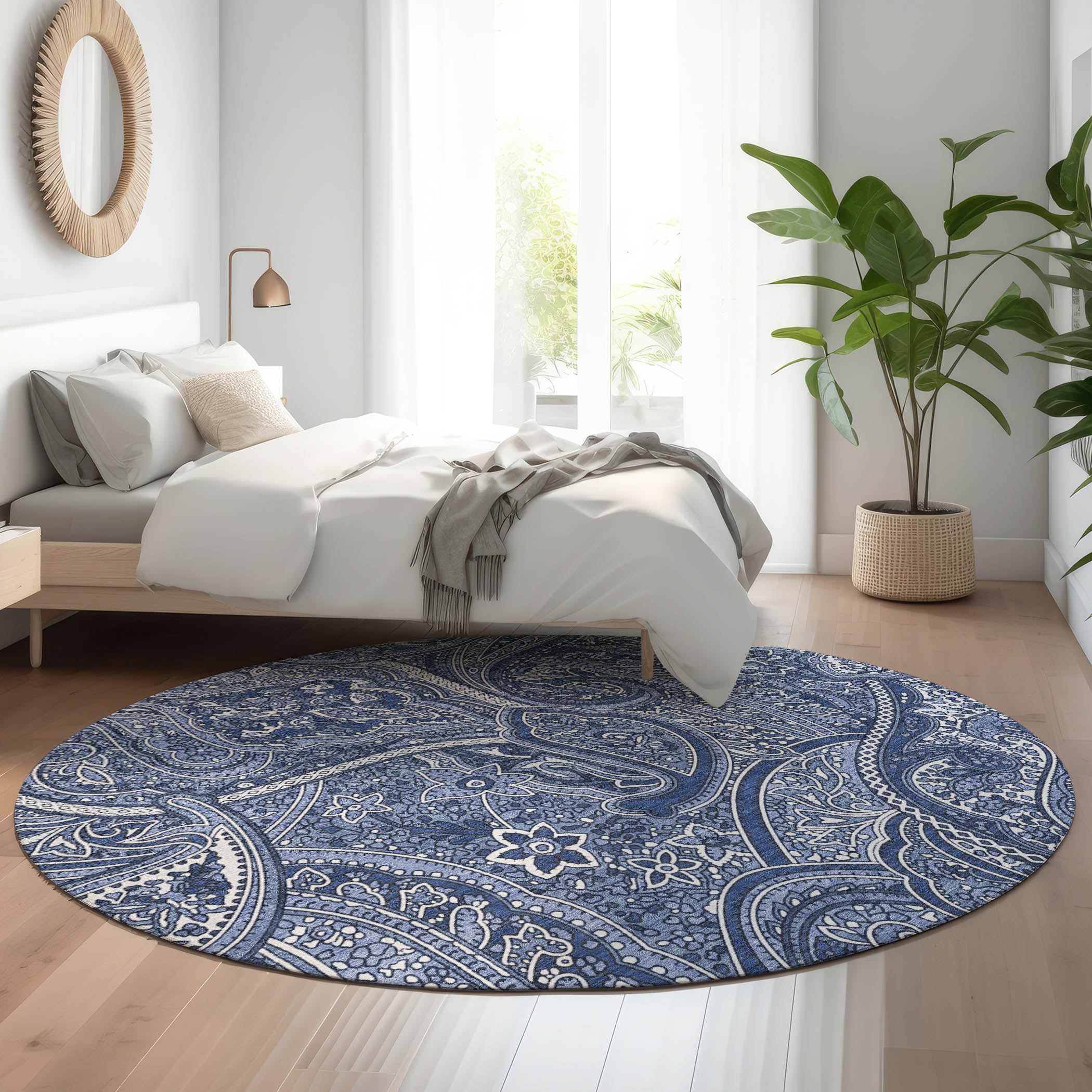 Addison Rugs AMF623NA8RO Mayfield AMF623NA 8 x 8 (ft) Loomed Polyester Navy Round Indoor Geometric Machine washable Area rug