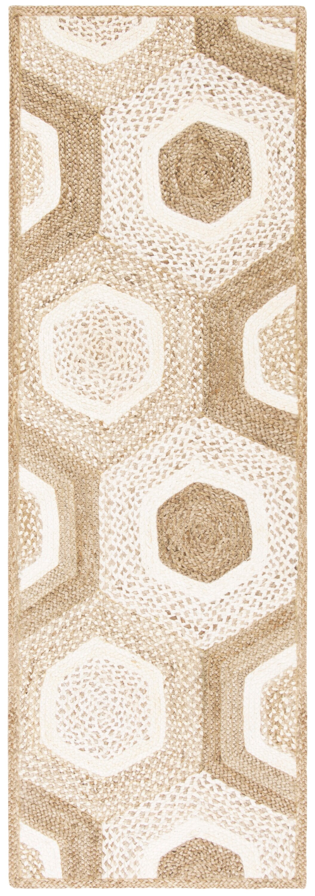 Gray and Ivory Geometric Handwoven Jute Runner Rug 2'6" x 8'