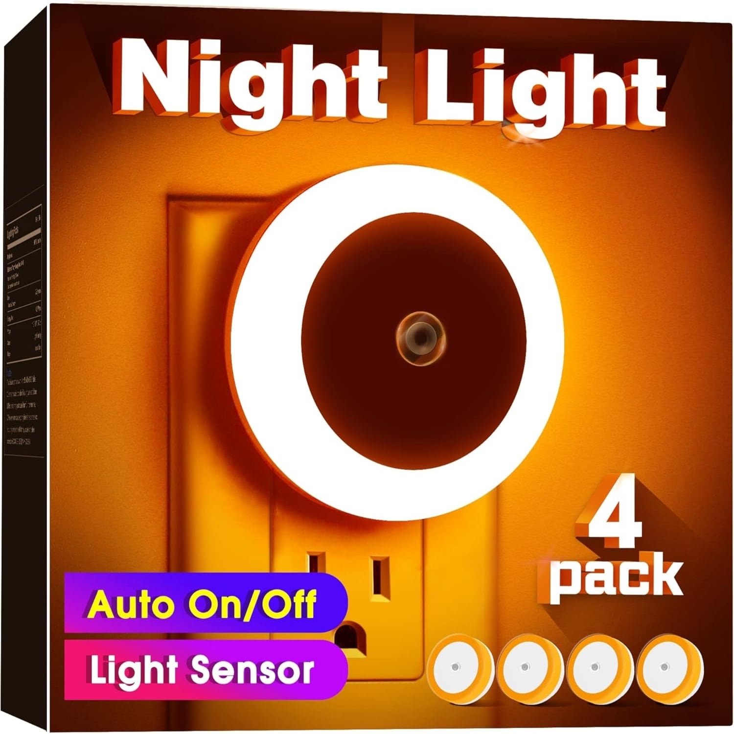 DORESshop 4 Pack Amber Orange LED Night Light for Kids Plug in Night Light Hallway Lights Wall Light Nightlight for Adult 06W 60LM