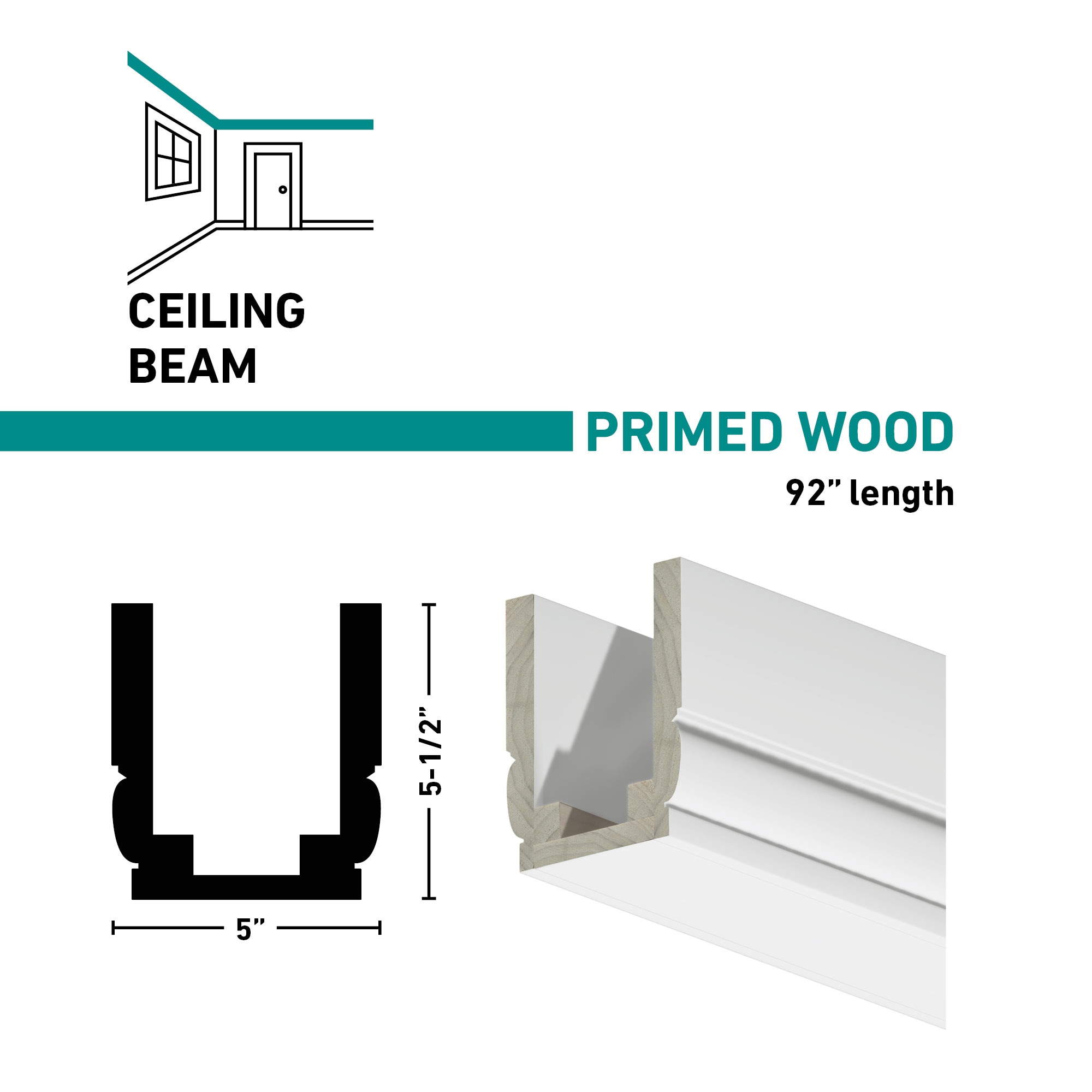 Ornamental Mouldings BEAMPRM06-92POP5X5 Faux-Beams - View #3
